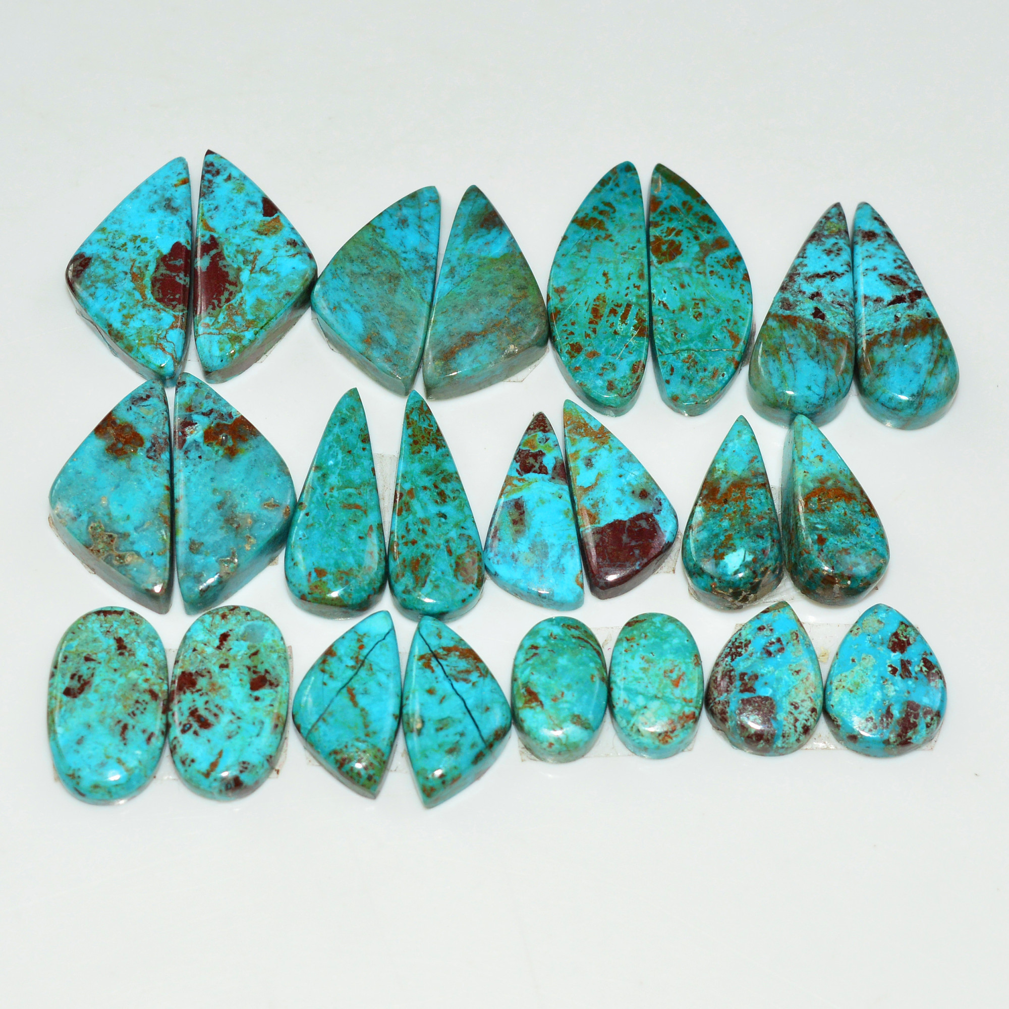 12 Pair 143 Cts Natural Chysocolla Cabochon Pair Loose Gemstone Wholesale Lot For Jewelry Making 22x6 9x5mm 19585