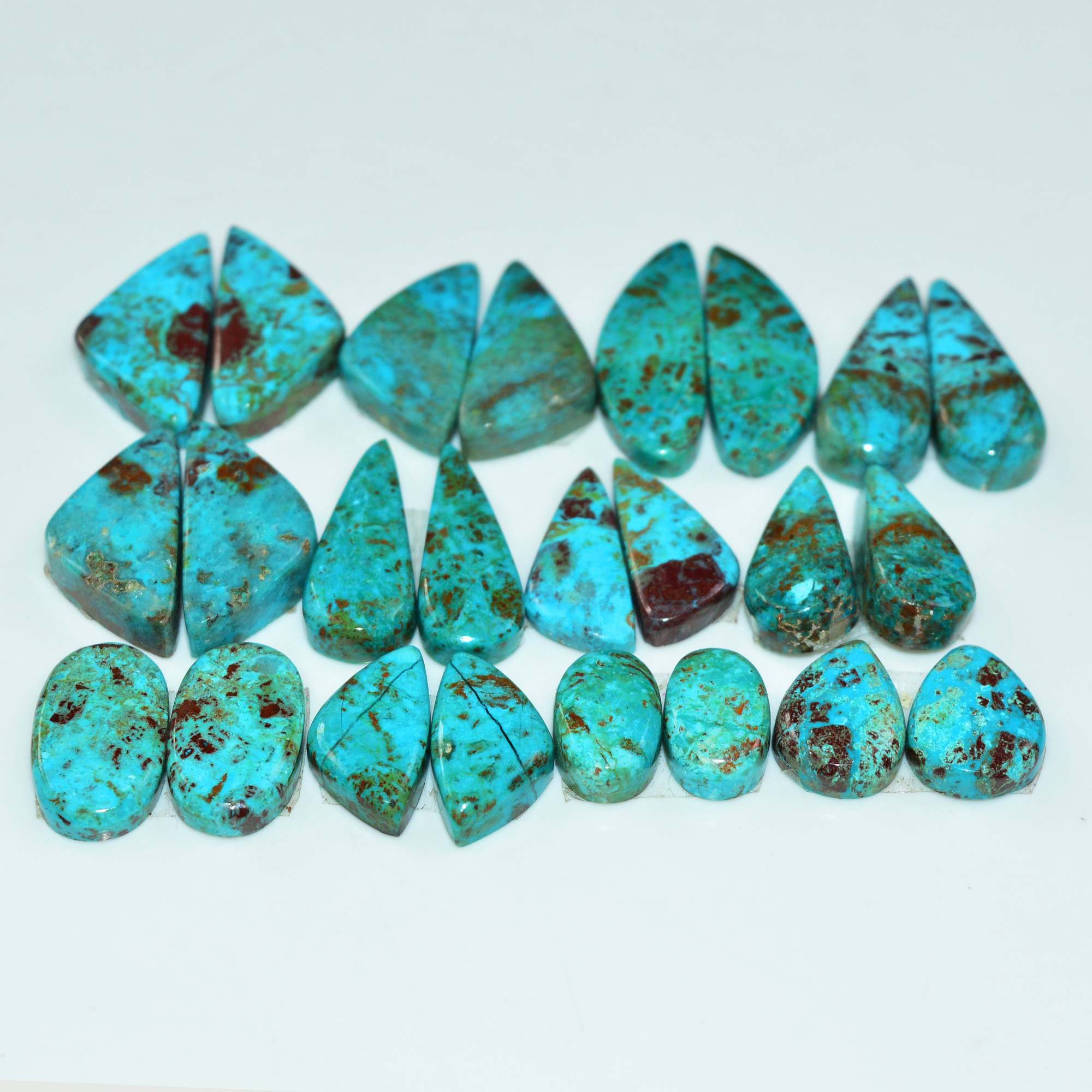 12 Pair 143 Cts Natural Chysocolla Cabochon Pair Loose Gemstone Wholesale Lot For Jewelry Making 22x6 9x5mm 19585