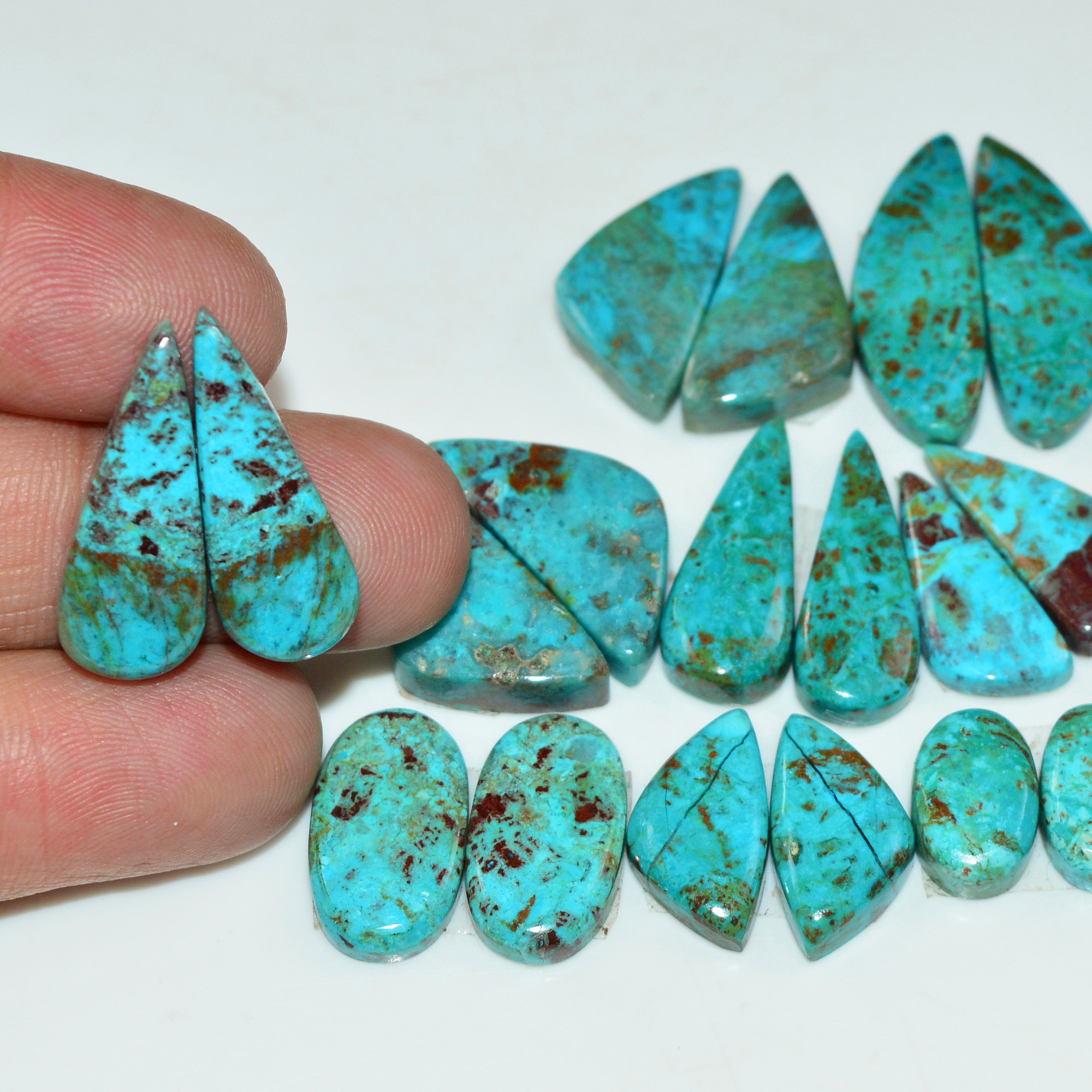 12 Pair 143 Cts Natural Chysocolla Cabochon Pair Loose Gemstone Wholesale Lot For Jewelry Making 22x6 9x5mm 19585
