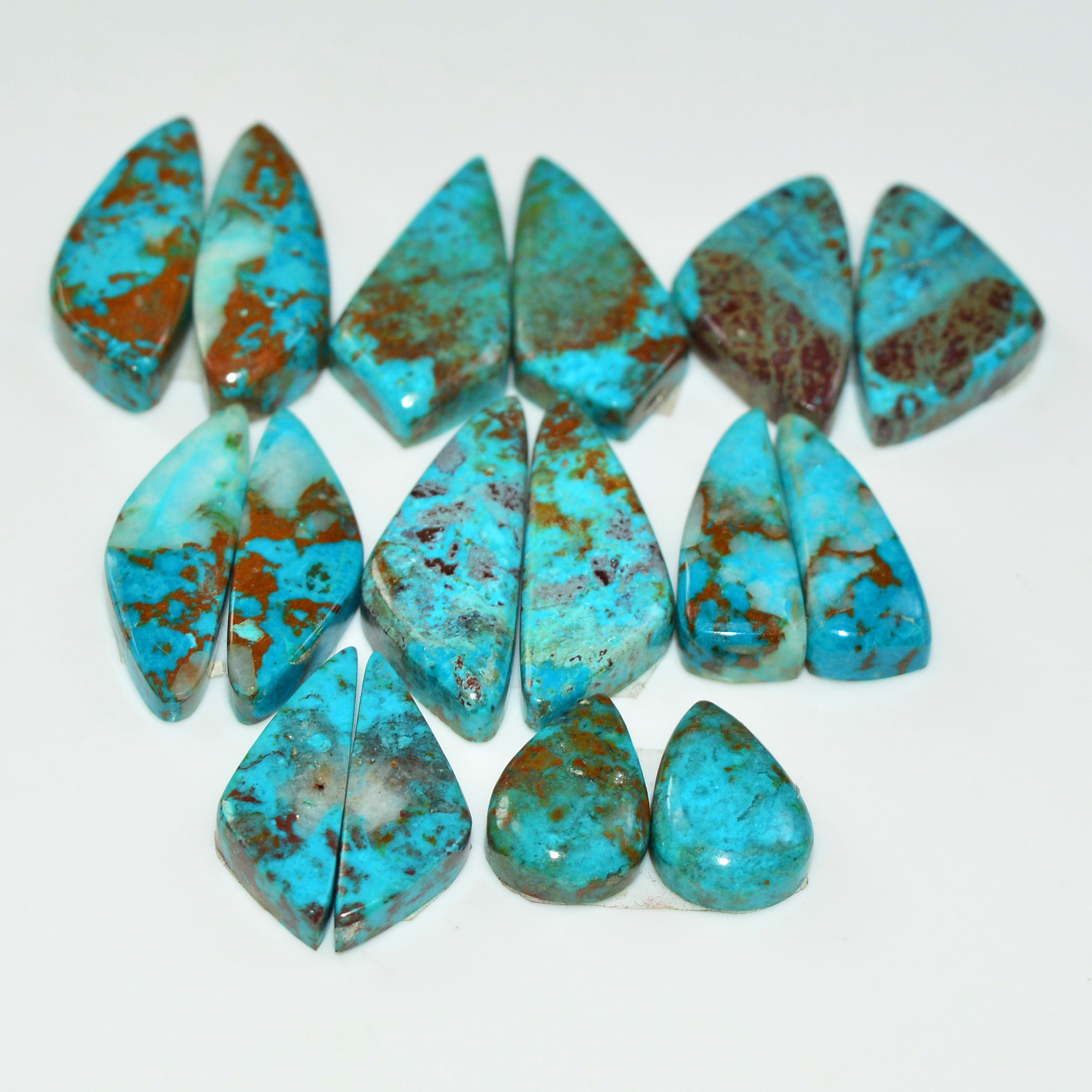8 Pair 122 Cts Natural Chysocolla Cabochon Pair Loose Gemstone Wholesale Lot For Jewelry Making 23x6 11x6mm 19586
