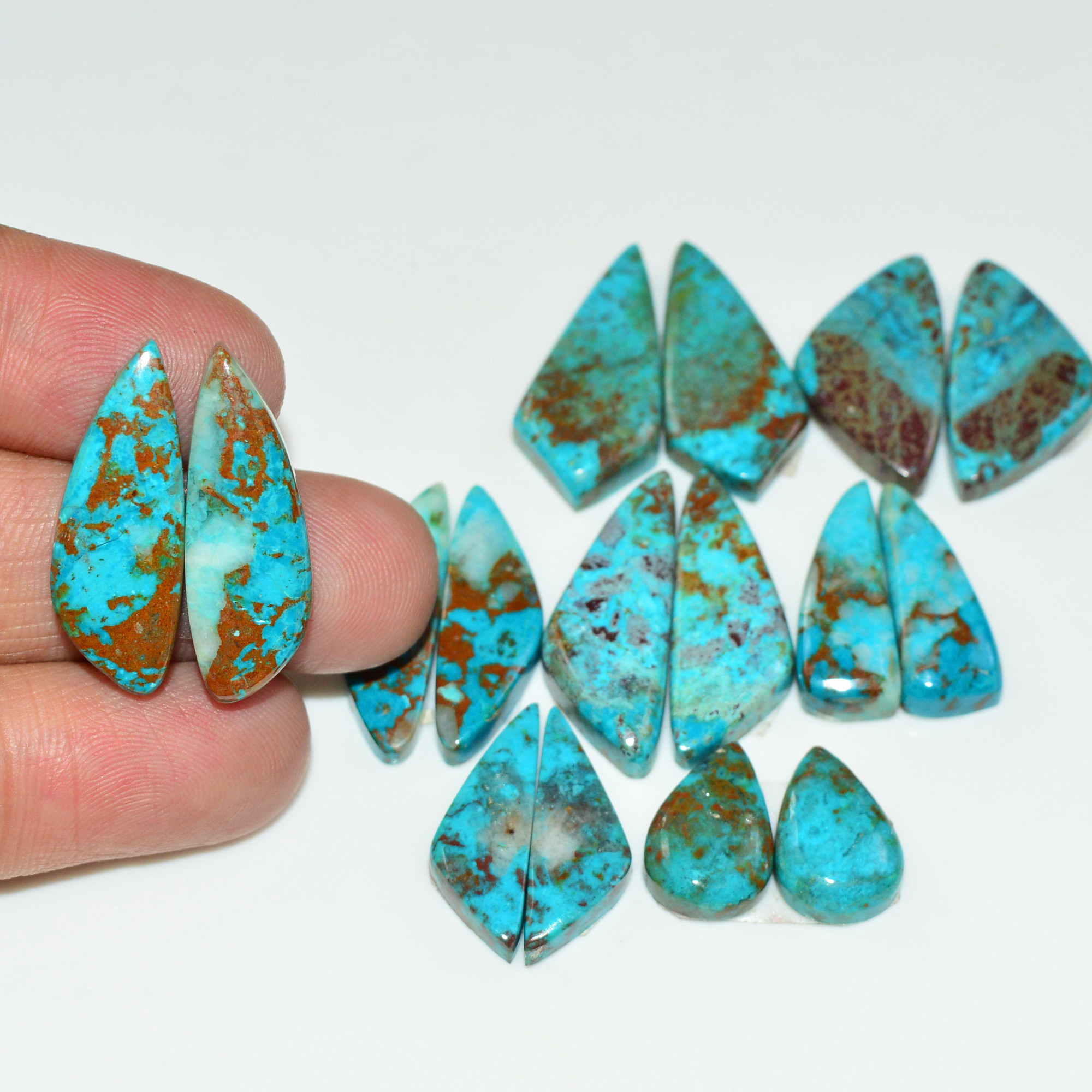 8 Pair 122 Cts Natural Chysocolla Cabochon Pair Loose Gemstone Wholesale Lot For Jewelry Making 23x6 11x6mm 19586