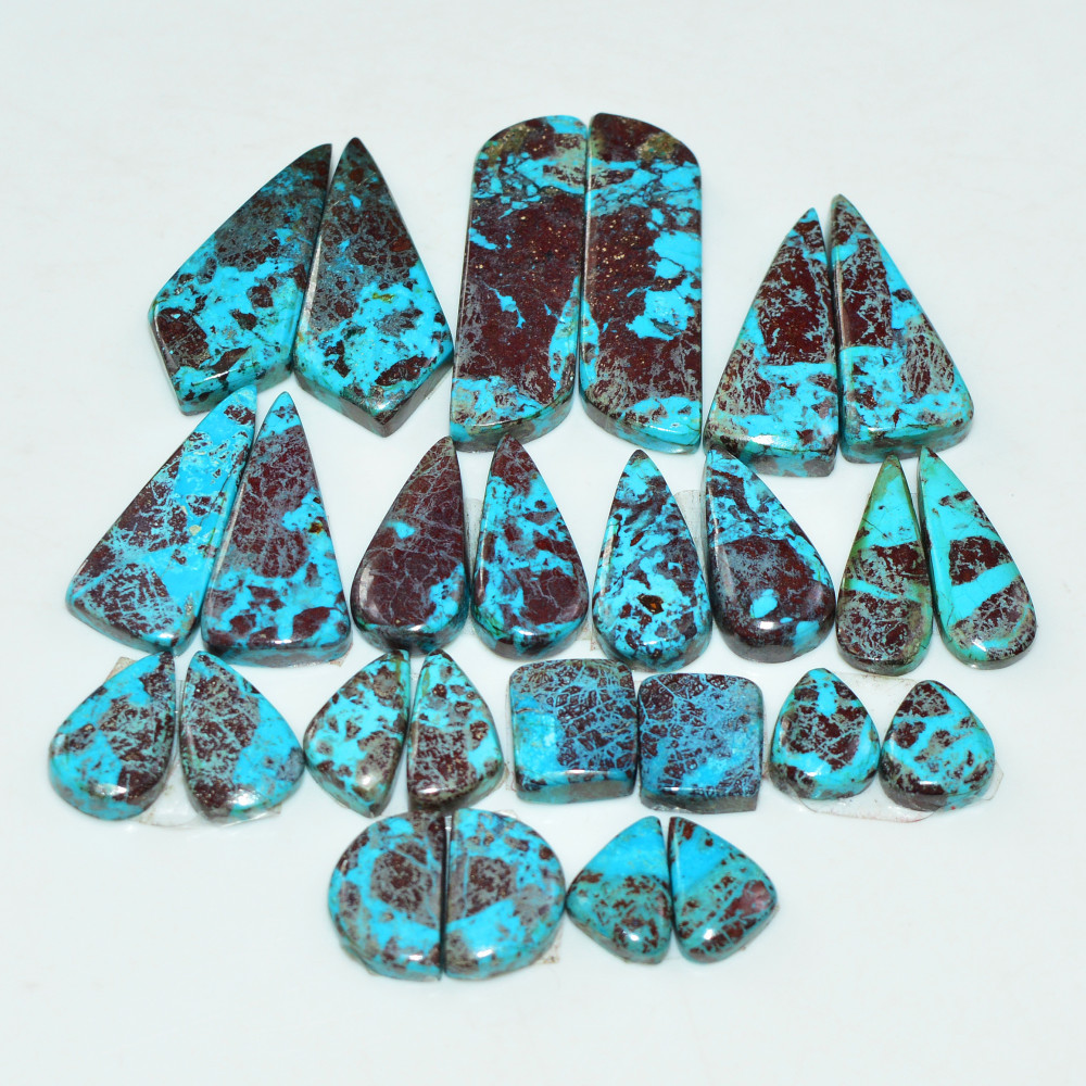 Image of 13 Pair 127 Cts Natural Chysocolla Cabochon Pair Loose Gemstone Wholesale Lot For Jewelry Making 28x6 6x5mm #19587