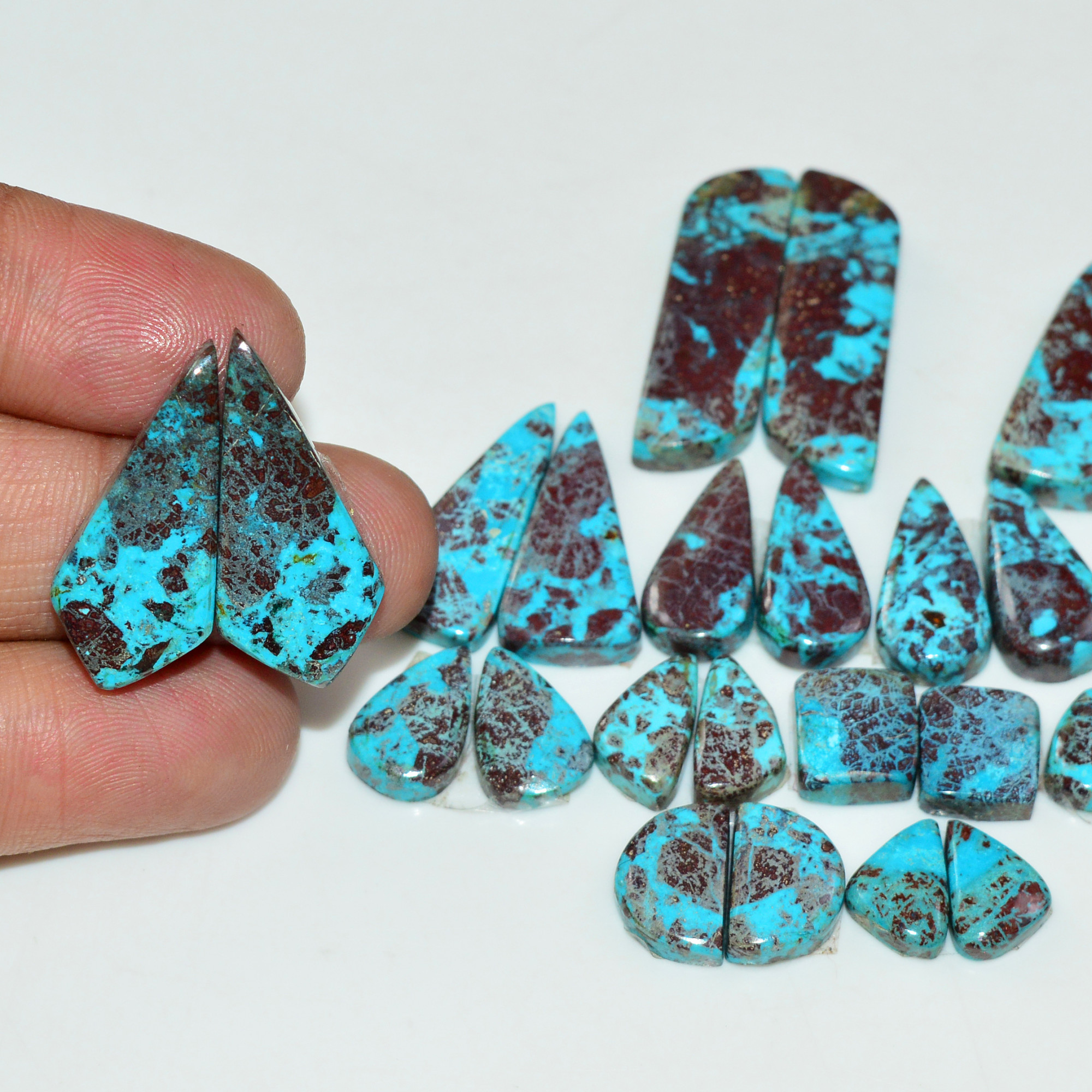 13 Pair 127 Cts Natural Chysocolla Cabochon Pair Loose Gemstone Wholesale Lot For Jewelry Making 28x6 6x5mm 19587