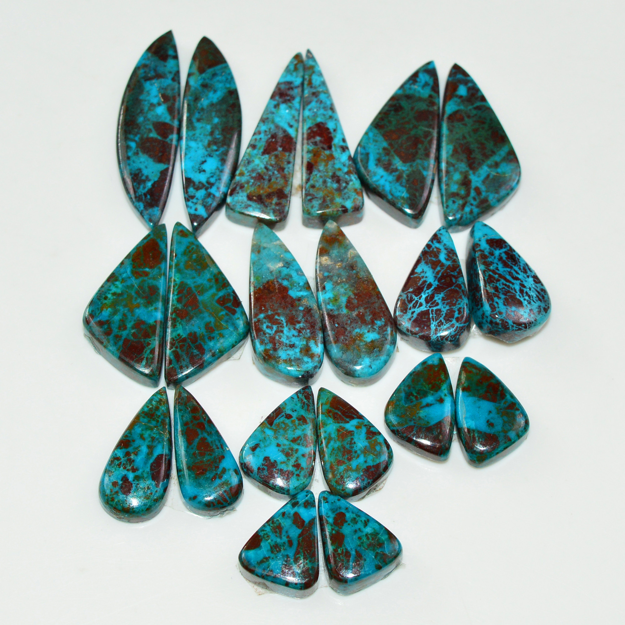 10 Pair 144 Cts Natural Chysocolla Cabochon Pair Loose Gemstone Wholesale Lot For Jewelry Making 28x6 12x6 mm 19588