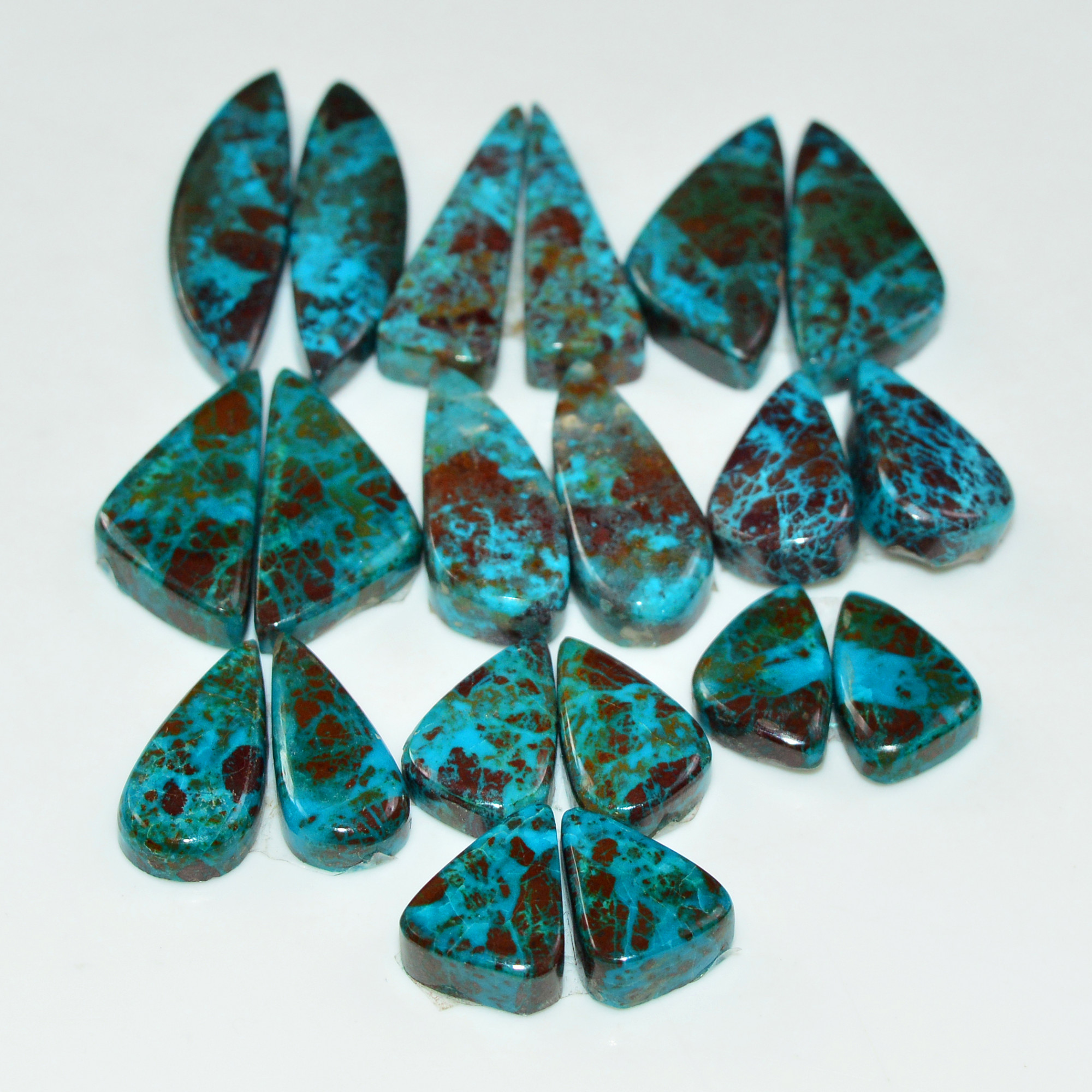 10 Pair 144 Cts Natural Chysocolla Cabochon Pair Loose Gemstone Wholesale Lot For Jewelry Making 28x6 12x6 mm 19588