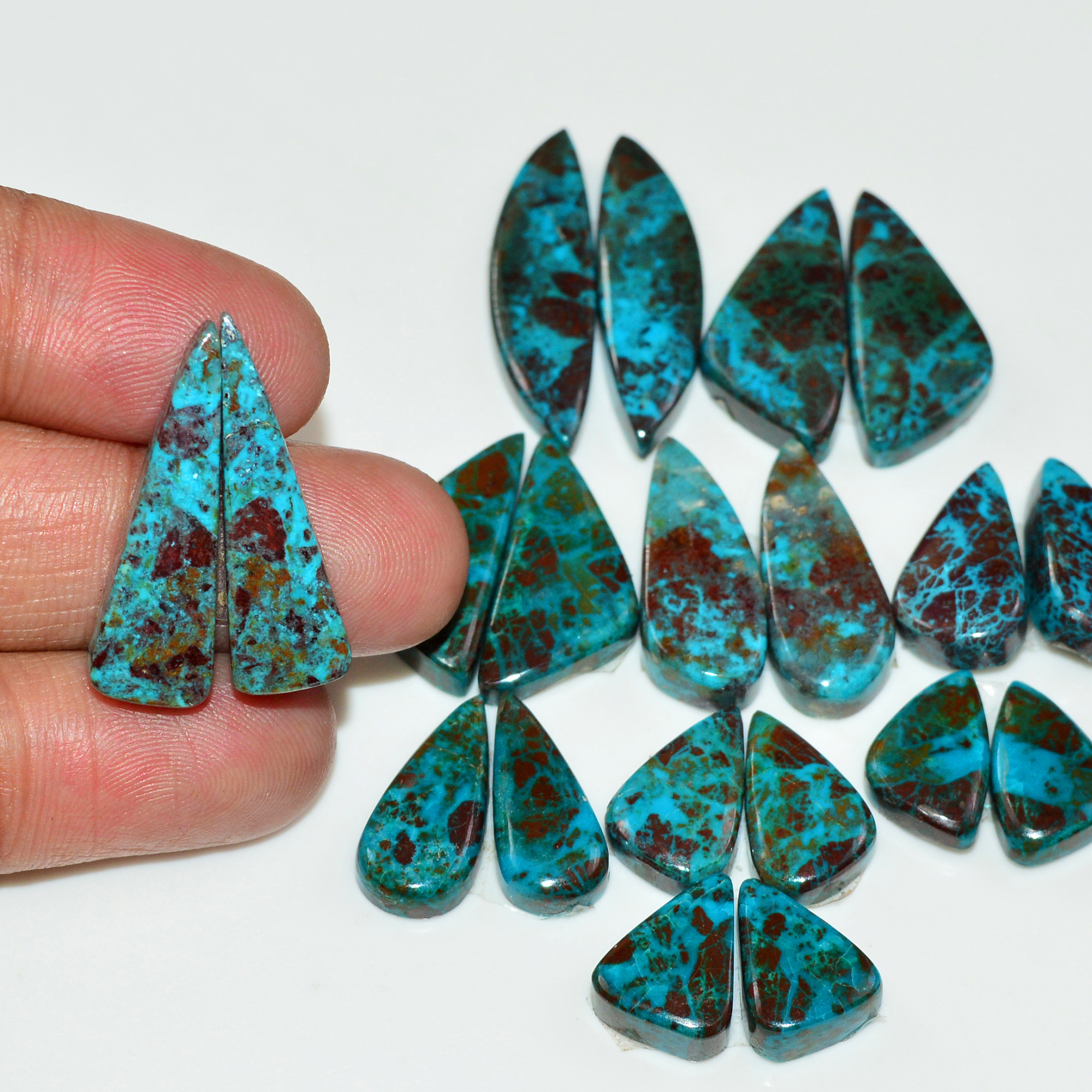 10 Pair 144 Cts Natural Chysocolla Cabochon Pair Loose Gemstone Wholesale Lot For Jewelry Making 28x6 12x6 mm 19588