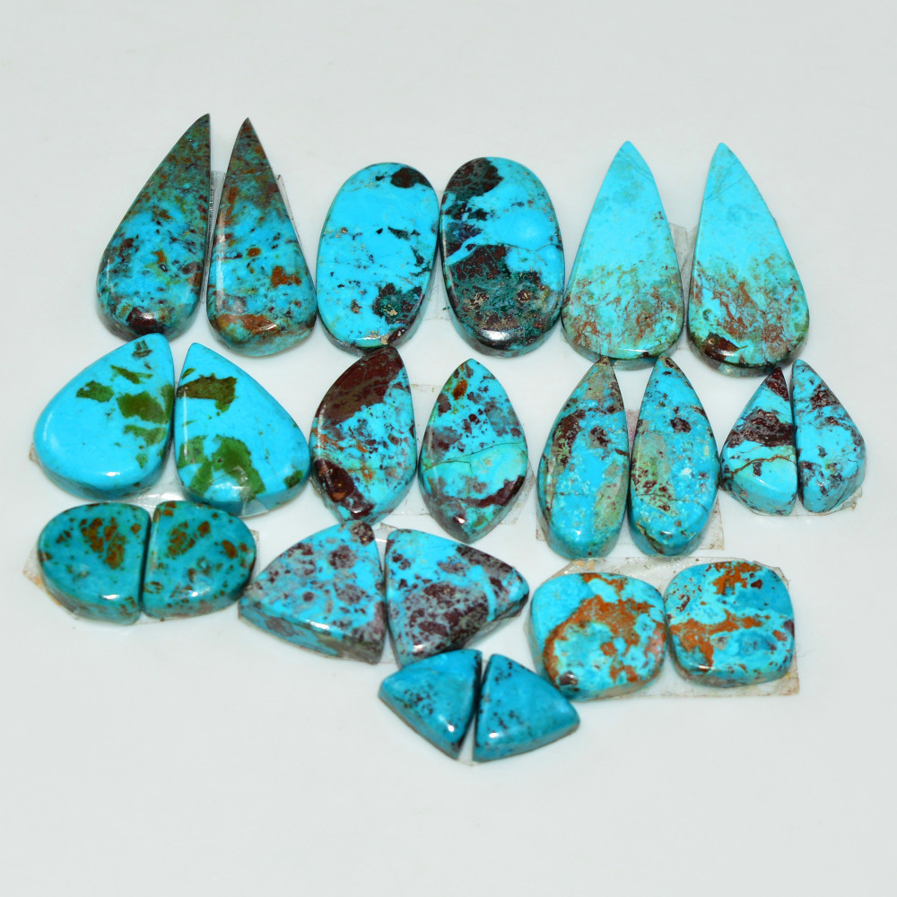 Image of 11 Pair 61 Cts Natural Chysocolla Cabochon Pair Loose Gemstone Wholesale Lot For Jewelry Making 28x7 4x5mm #19589