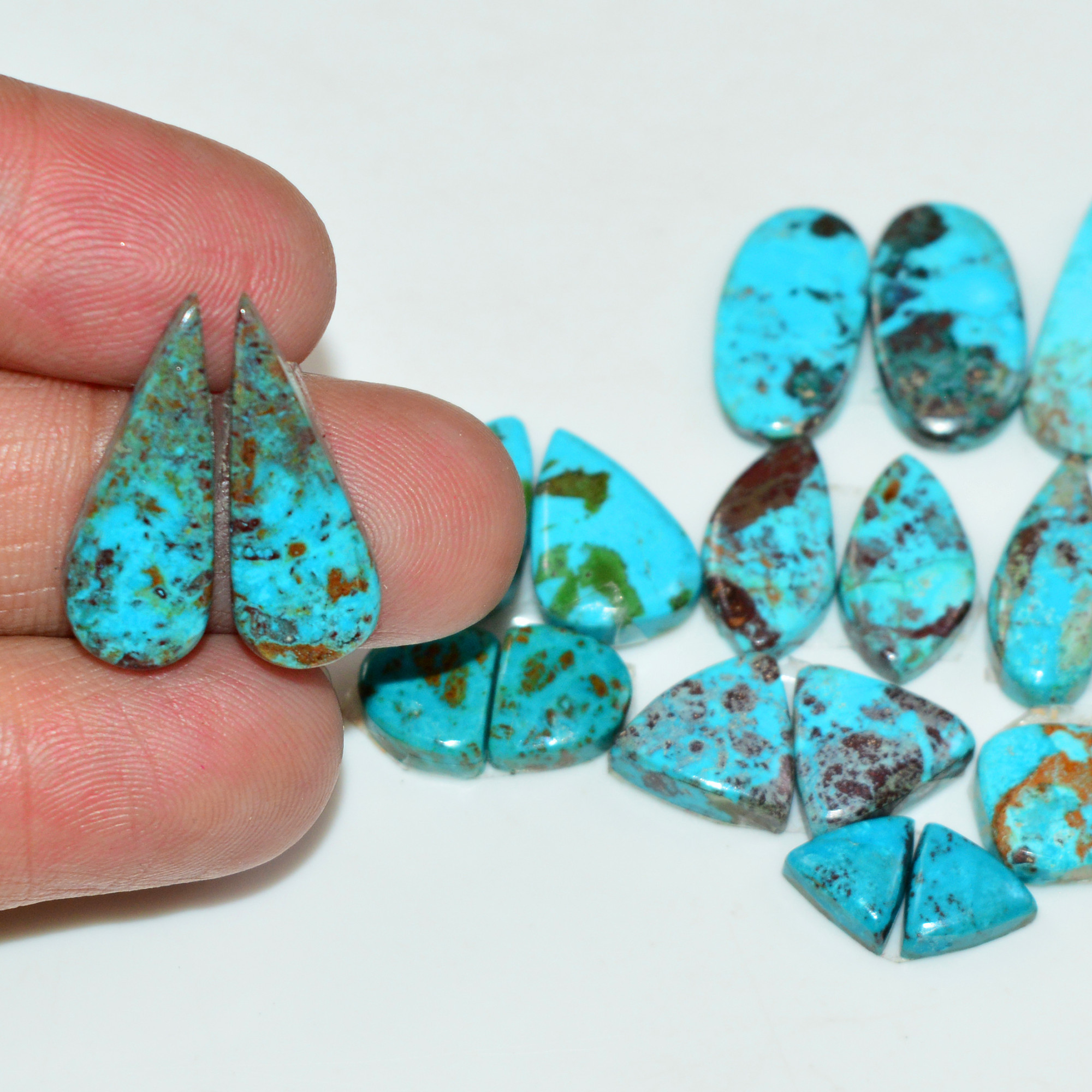 11 Pair 61 Cts Natural Chysocolla Cabochon Pair Loose Gemstone Wholesale Lot For Jewelry Making 28x7 4x5mm 19589