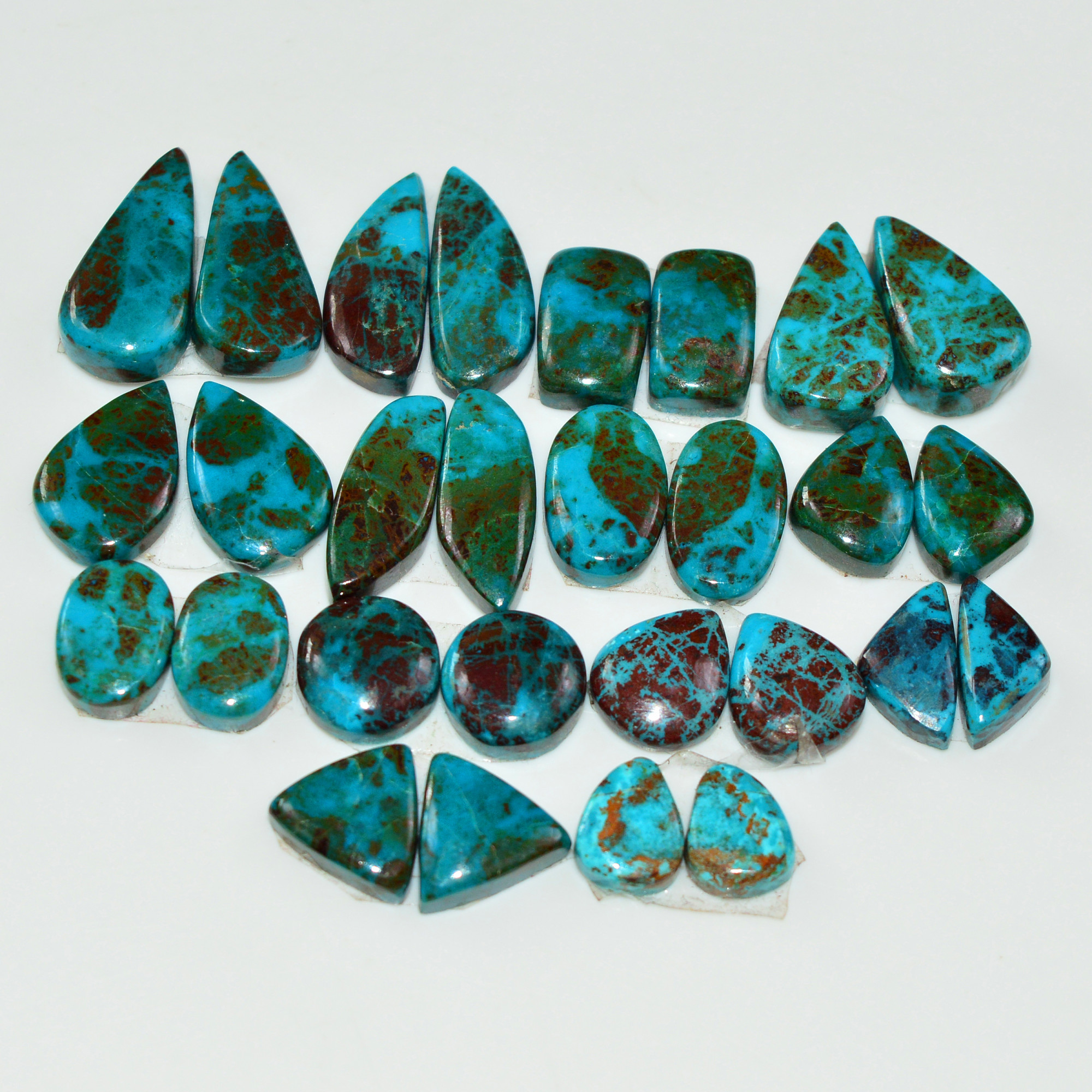 14 Pair 94 Cts Natural Chysocolla Cabochon Pair Loose Gemstone Wholesale Lot For Jewelry Making 15x6 6x4mm 19590