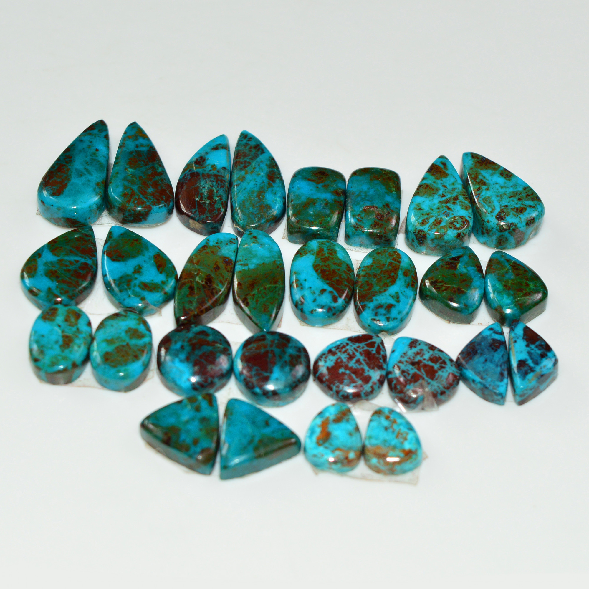 14 Pair 94 Cts Natural Chysocolla Cabochon Pair Loose Gemstone Wholesale Lot For Jewelry Making 15x6 6x4mm 19590