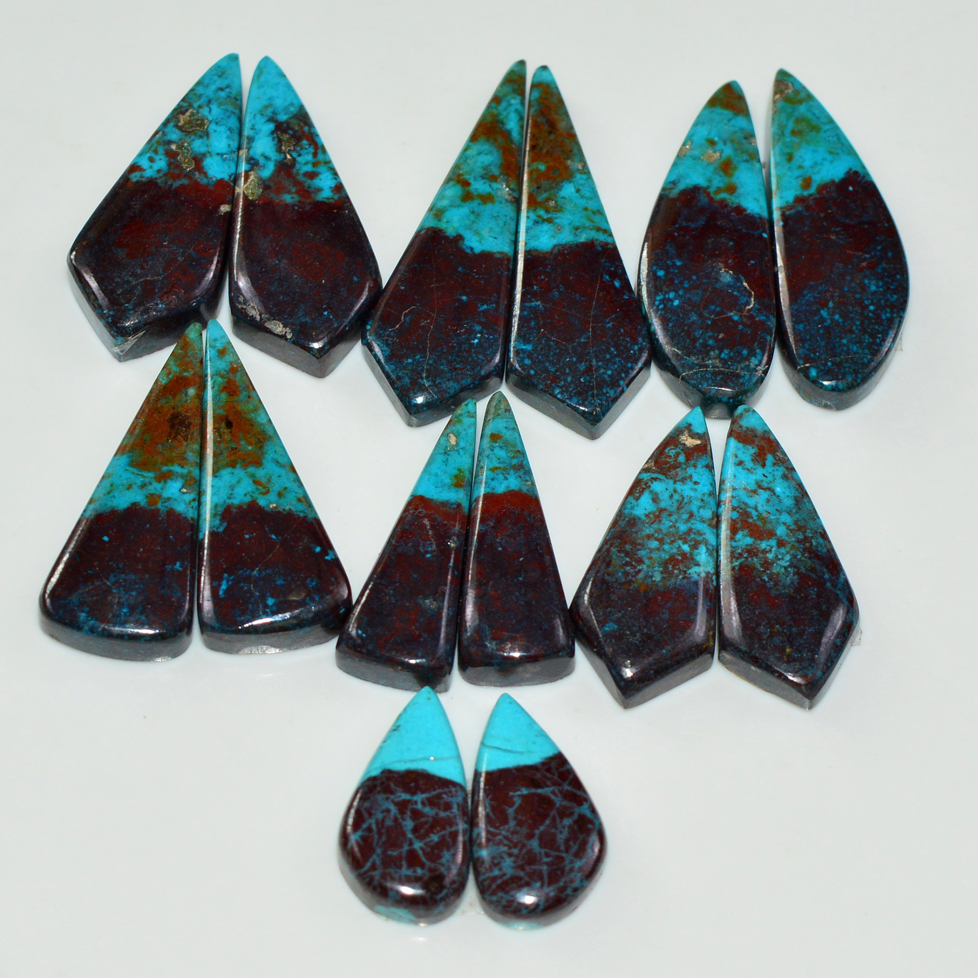 7 Pair 142 Cts Natural Chysocolla Cabochon Pair Loose Gemstone Wholesale Lot For Jewelry Making 31x9 15x7mm 19591