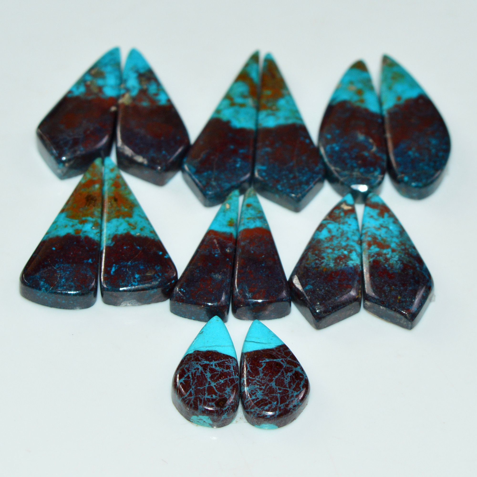 7 Pair 142 Cts Natural Chysocolla Cabochon Pair Loose Gemstone Wholesale Lot For Jewelry Making 31x9 15x7mm 19591