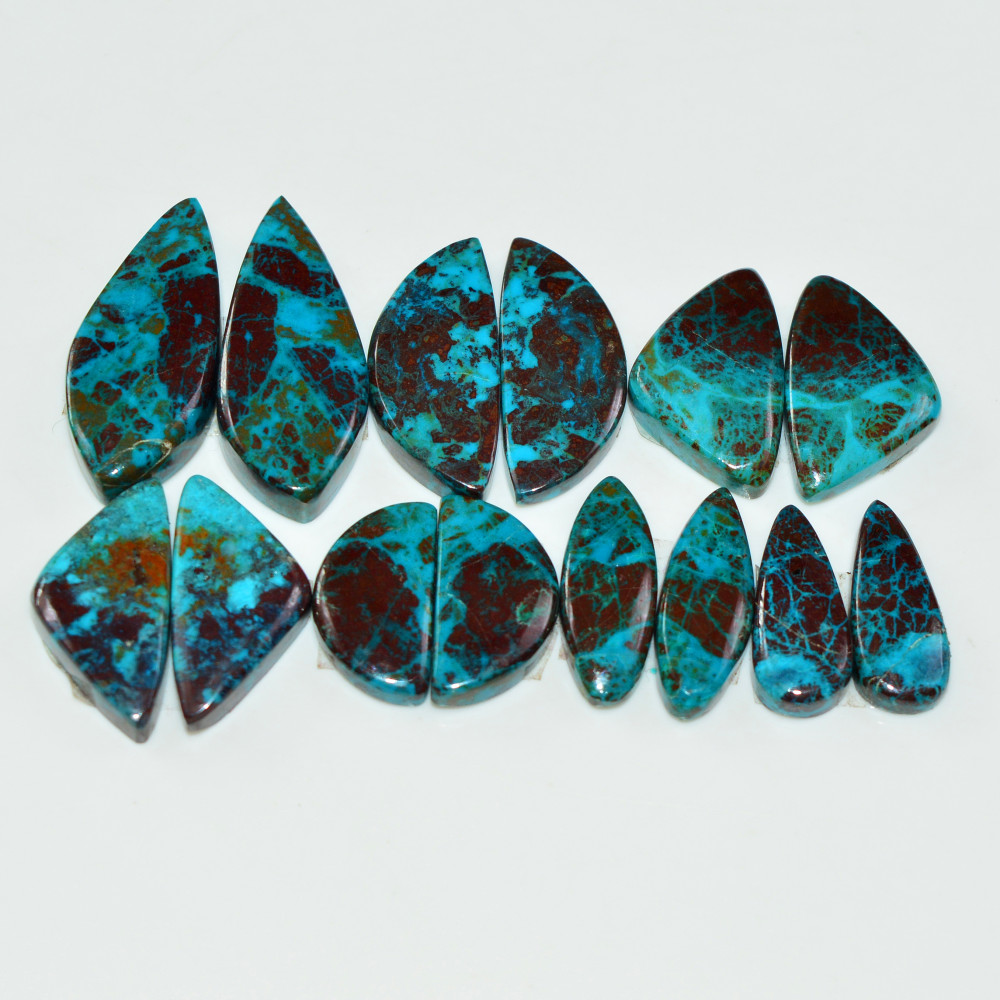 Image of 7 Pair 116 Cts Natural Chysocolla Cabochon Pair Loose Gemstone Wholesale Lot For Jewelry Making 26x10 15x5mm #19592