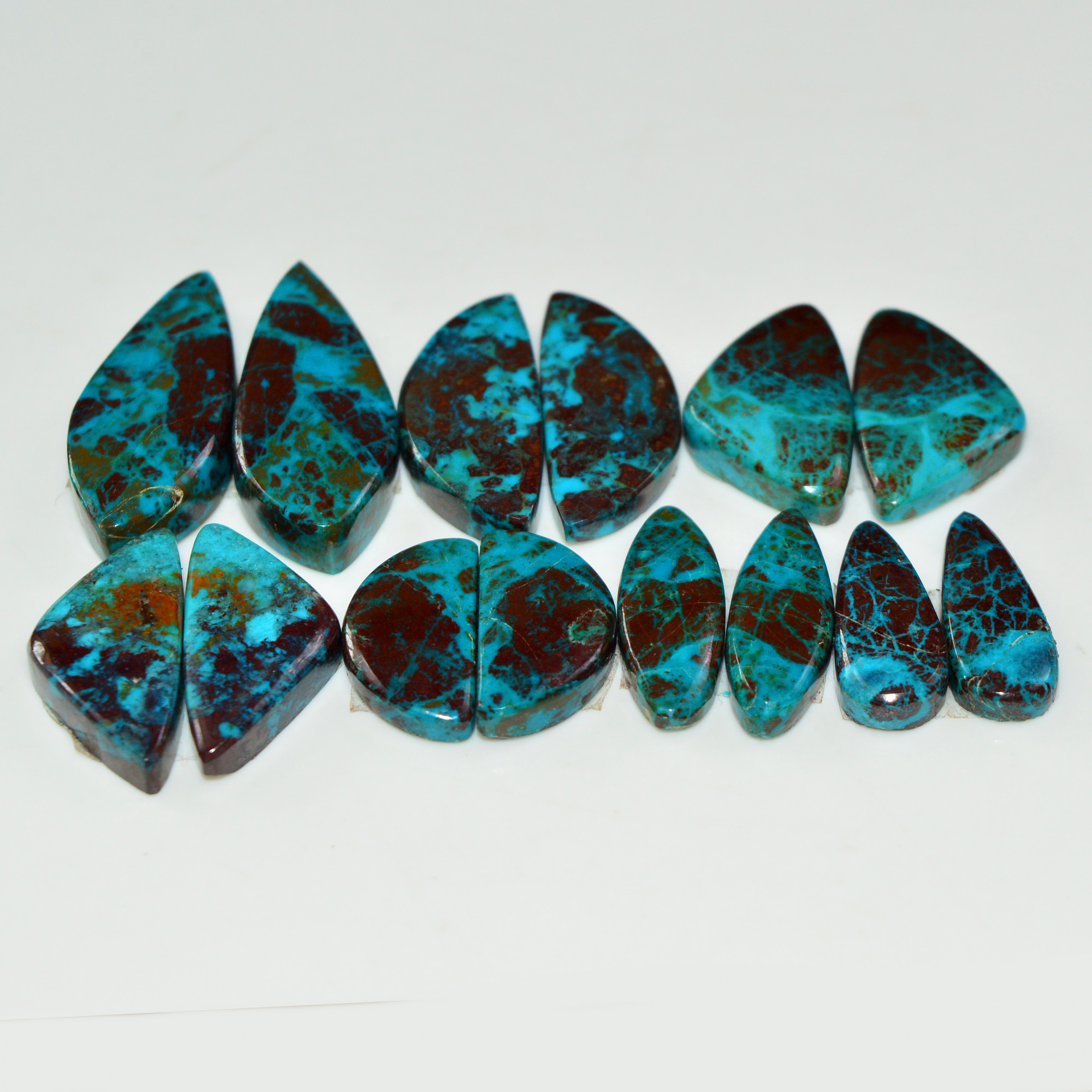7 Pair 116 Cts Natural Chysocolla Cabochon Pair Loose Gemstone Wholesale Lot For Jewelry Making 26x10 15x5mm 19592
