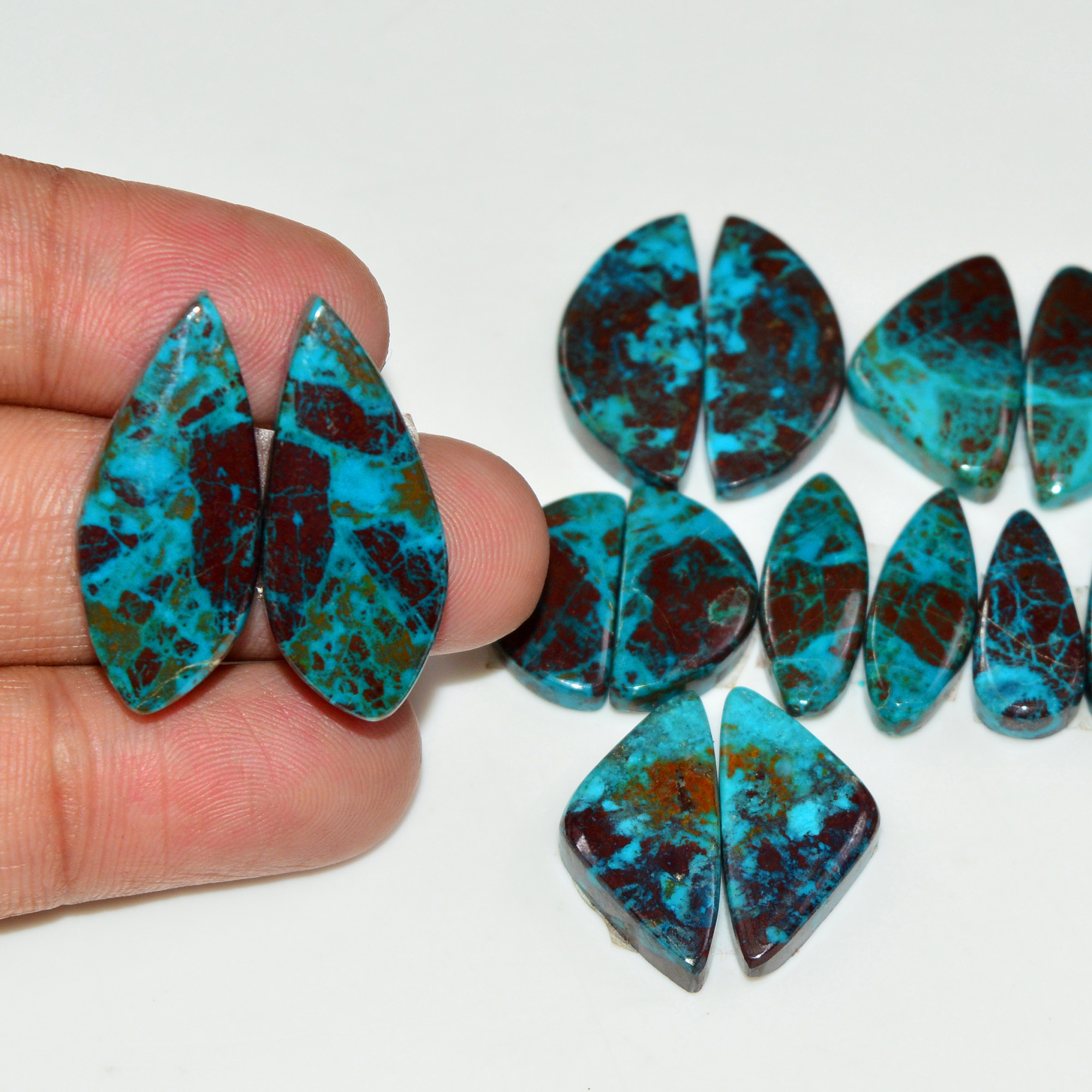7 Pair 116 Cts Natural Chysocolla Cabochon Pair Loose Gemstone Wholesale Lot For Jewelry Making 26x10 15x5mm 19592
