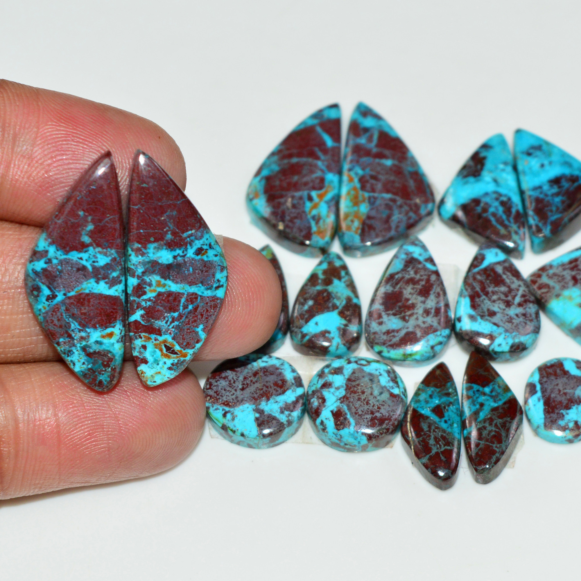 9 Pair 98 Cts Natural Chysocolla Cabochon Pair Loose Gemstone Wholesale Lot For Jewelry Making 25x9 9x7mm 19593