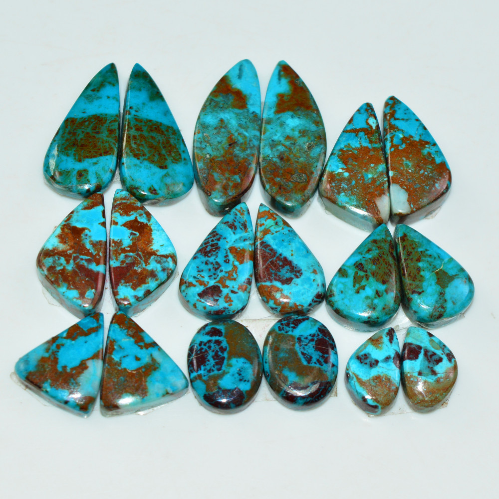 Image of 9 Pair 104 Cts Natural Chysocolla Cabochon Pair Loose Gemstone Wholesale Lot For Jewelry Making 22x6 9x5mm #19594