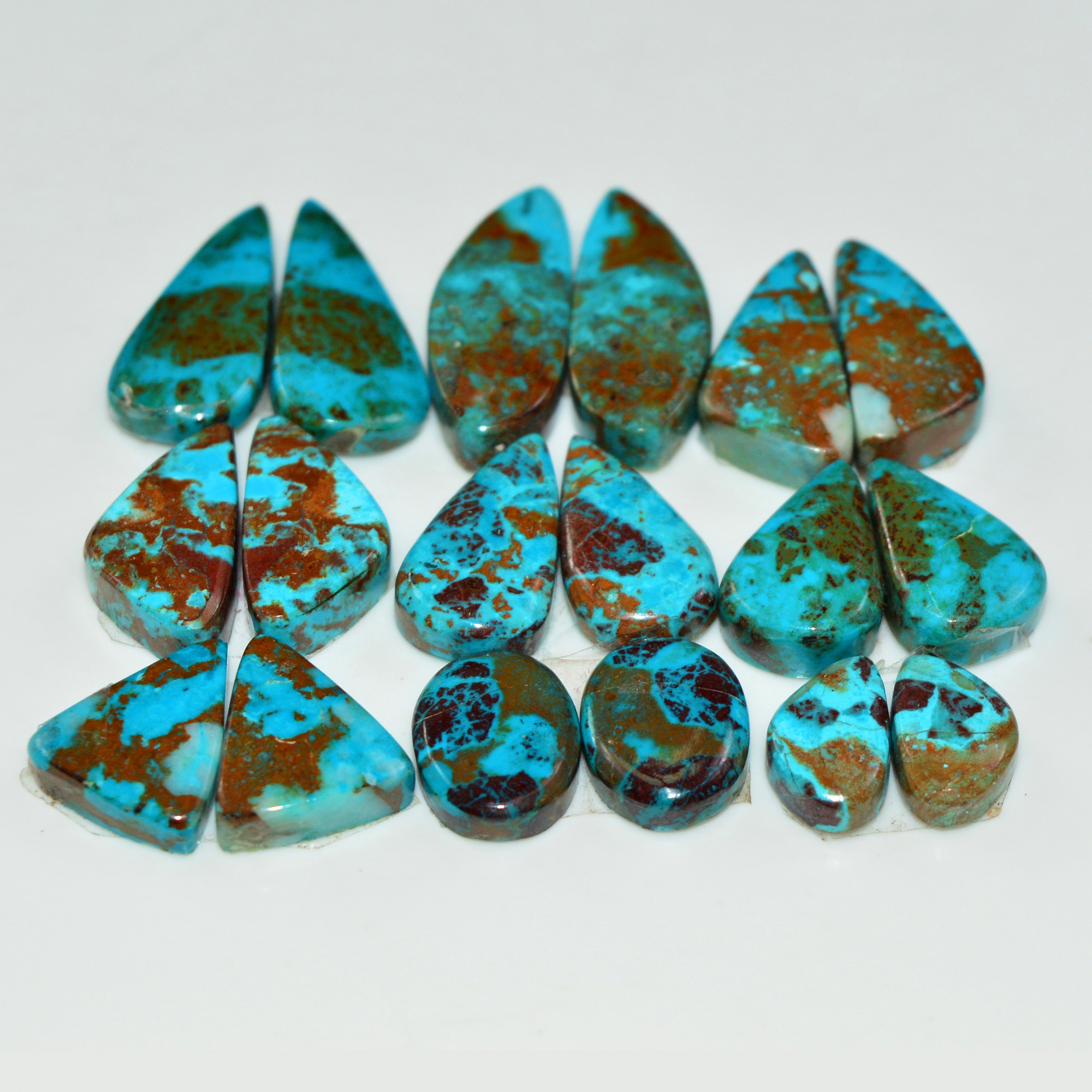 9 Pair 104 Cts Natural Chysocolla Cabochon Pair Loose Gemstone Wholesale Lot For Jewelry Making 22x6 9x5mm 19594
