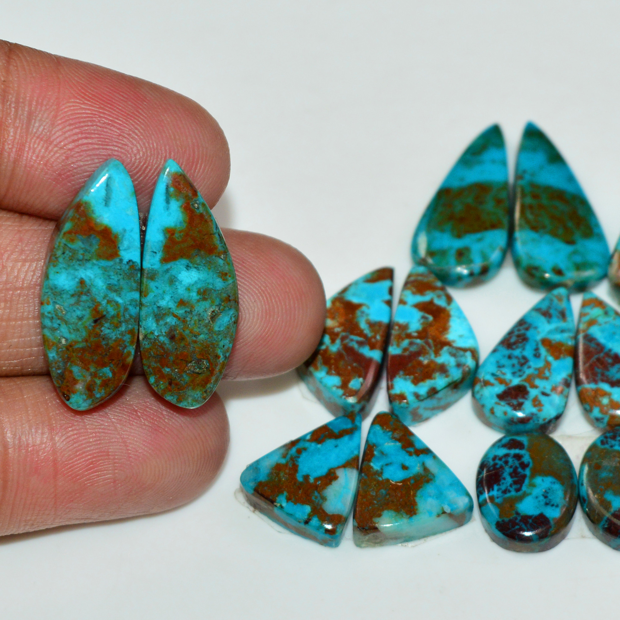 9 Pair 104 Cts Natural Chysocolla Cabochon Pair Loose Gemstone Wholesale Lot For Jewelry Making 22x6 9x5mm 19594
