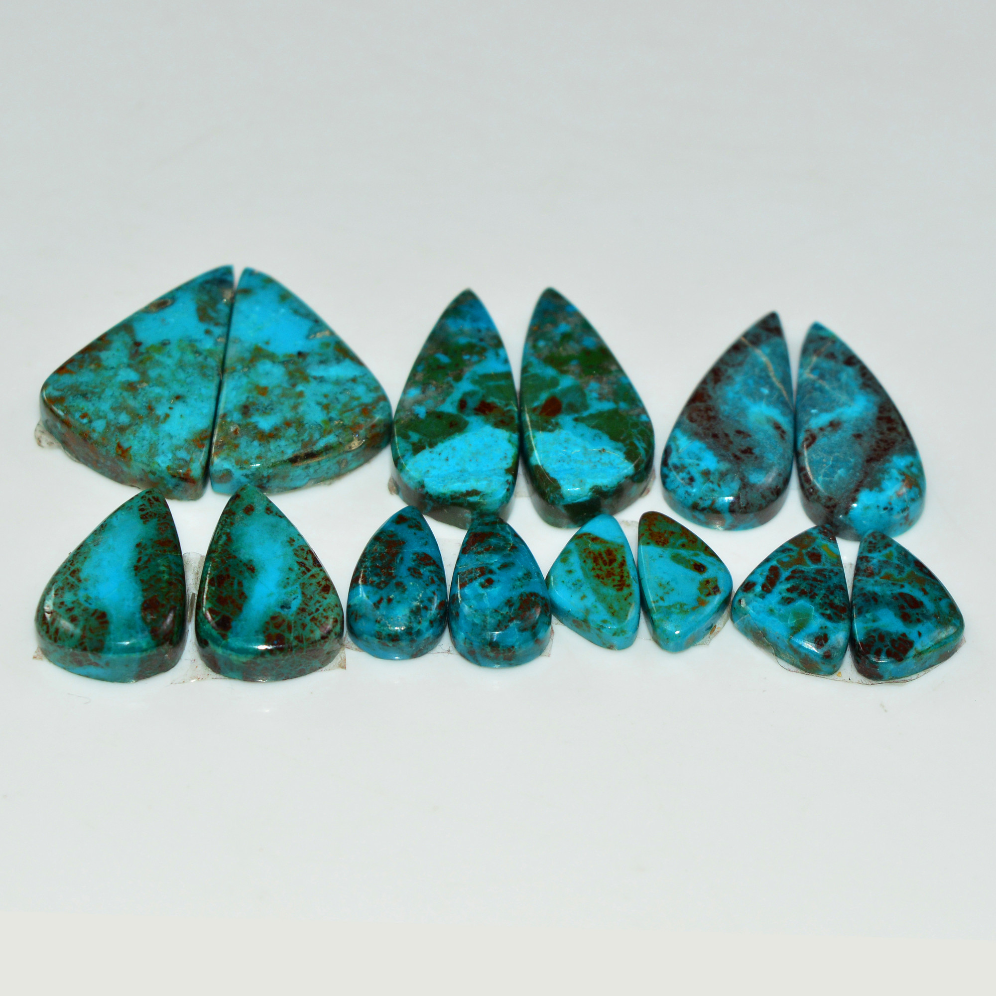 7 Pair 90 Cts Natural Chysocolla Cabochon Pair Loose Gemstone Wholesale Lot For Jewelry Making 20x13 10x4mm 19595