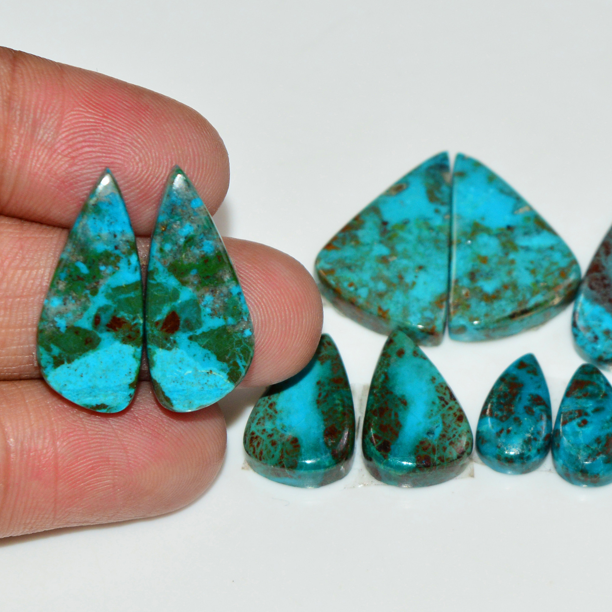 7 Pair 90 Cts Natural Chysocolla Cabochon Pair Loose Gemstone Wholesale Lot For Jewelry Making 20x13 10x4mm 19595