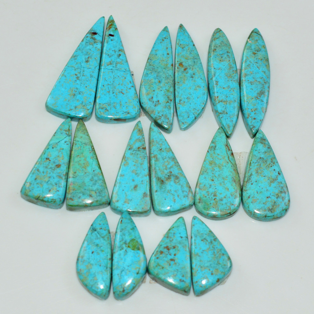 Image of 8 Pair 92 Cts Natural Chysocolla Cabochon Pair Loose Gemstone Wholesale Lot For Jewelry Making 26x8 16x8mm #19596