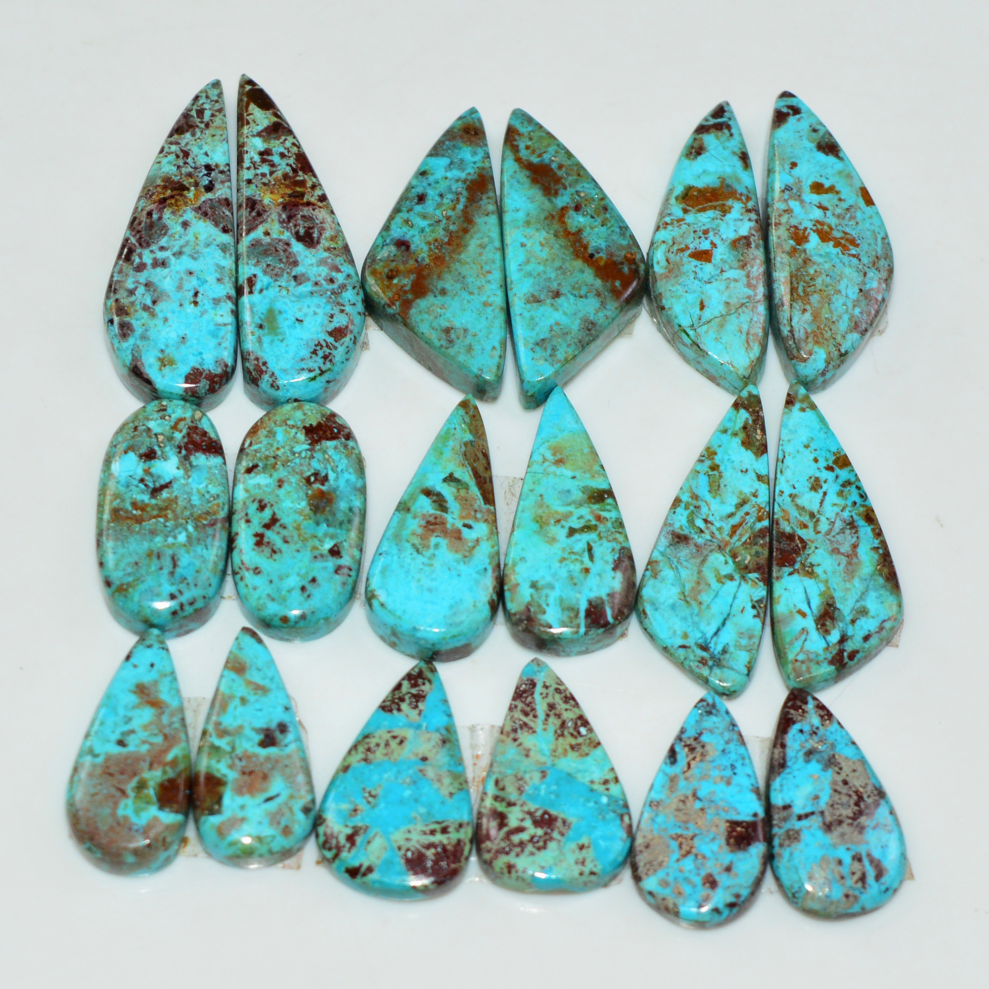 9 Pair 101 Cts Natural Chysocolla Cabochon Pair Loose Gemstone Wholesale Lot For Jewelry Making 25x7 14x6mm 19597