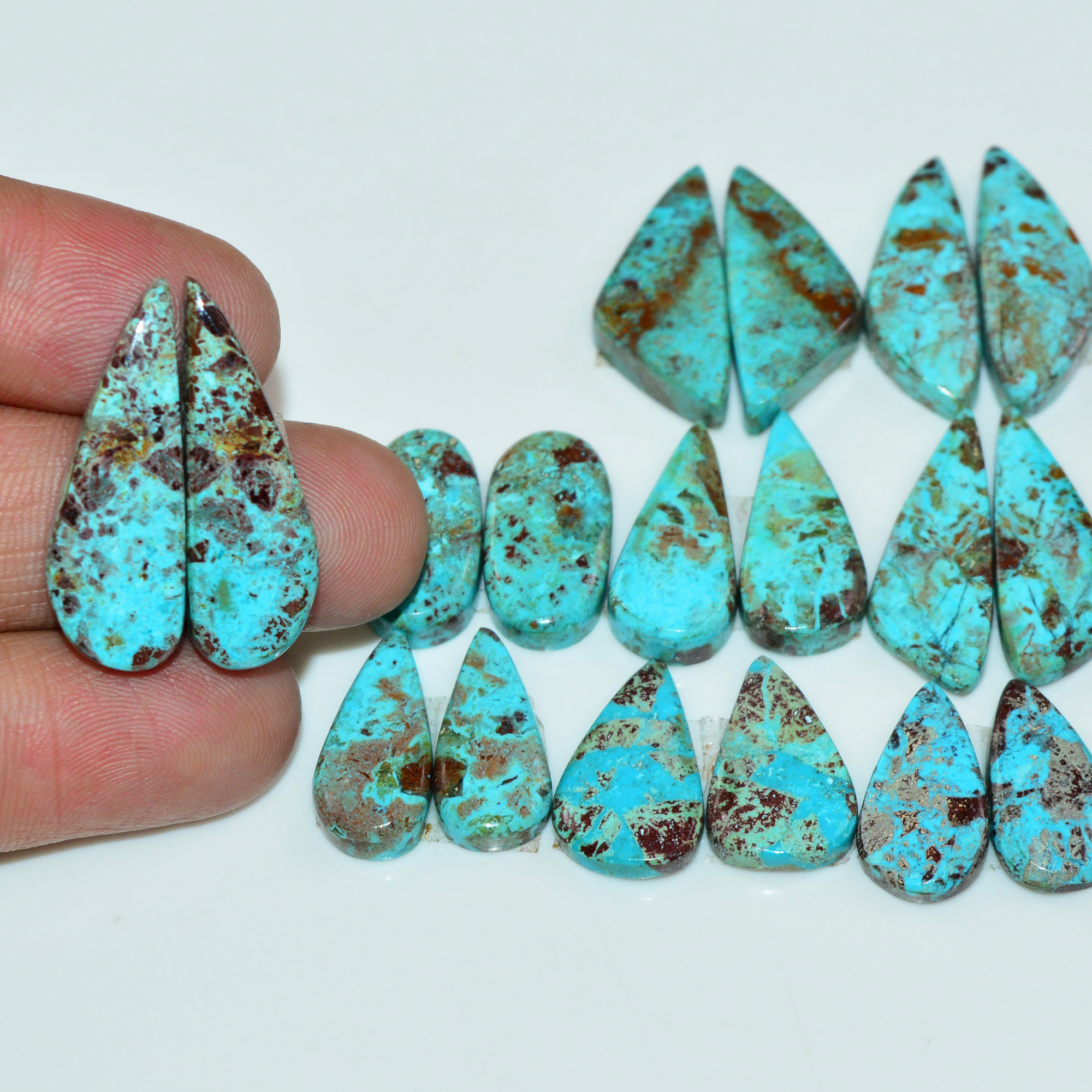 9 Pair 101 Cts Natural Chysocolla Cabochon Pair Loose Gemstone Wholesale Lot For Jewelry Making 25x7 14x6mm 19597
