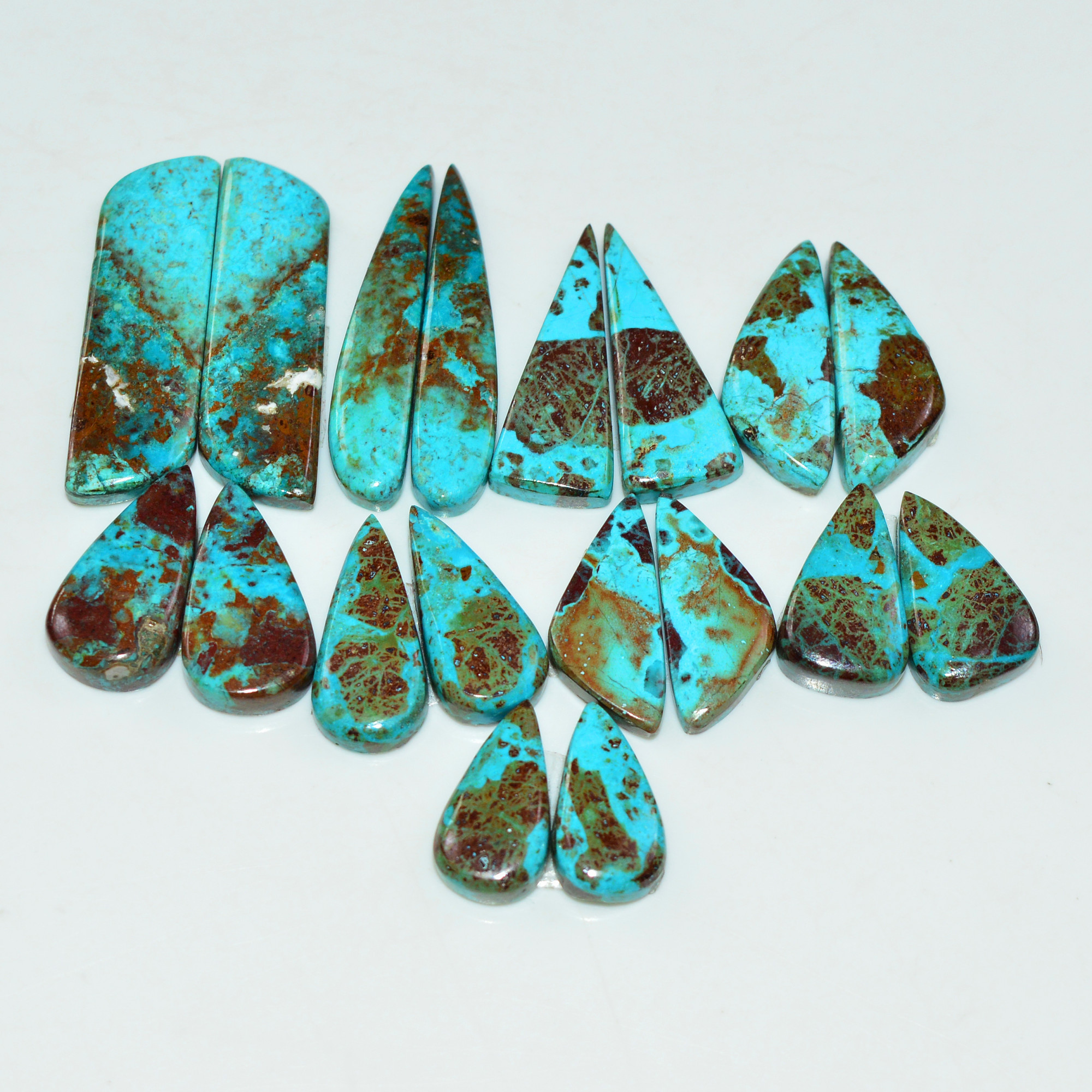 9 Pair 132 Cts Natural Chysocolla Cabochon Pair Loose Gemstone Wholesale Lot For Jewelry Making 32x7 10x14mm 19598