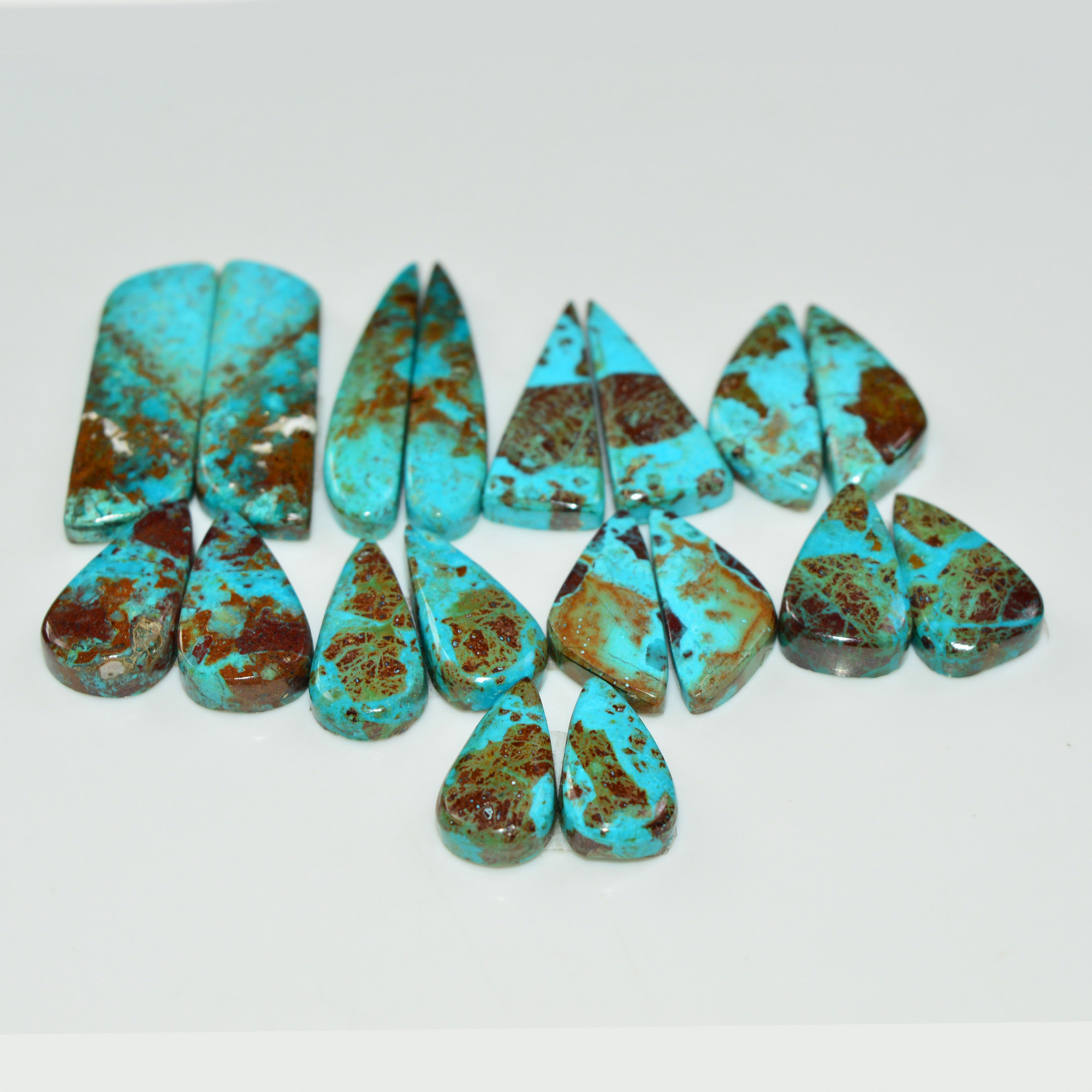 9 Pair 132 Cts Natural Chysocolla Cabochon Pair Loose Gemstone Wholesale Lot For Jewelry Making 32x7 10x14mm 19598
