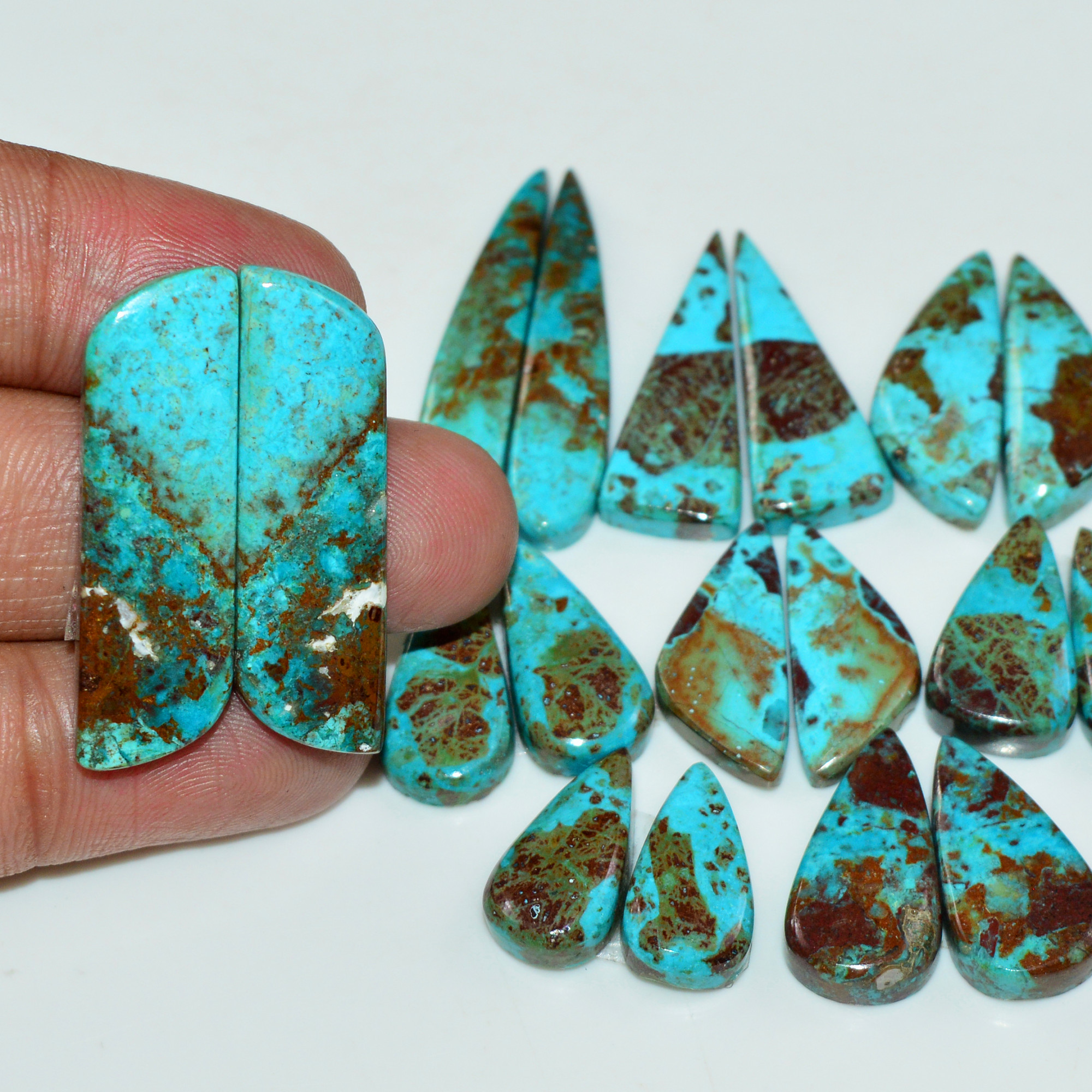 9 Pair 132 Cts Natural Chysocolla Cabochon Pair Loose Gemstone Wholesale Lot For Jewelry Making 32x7 10x14mm 19598