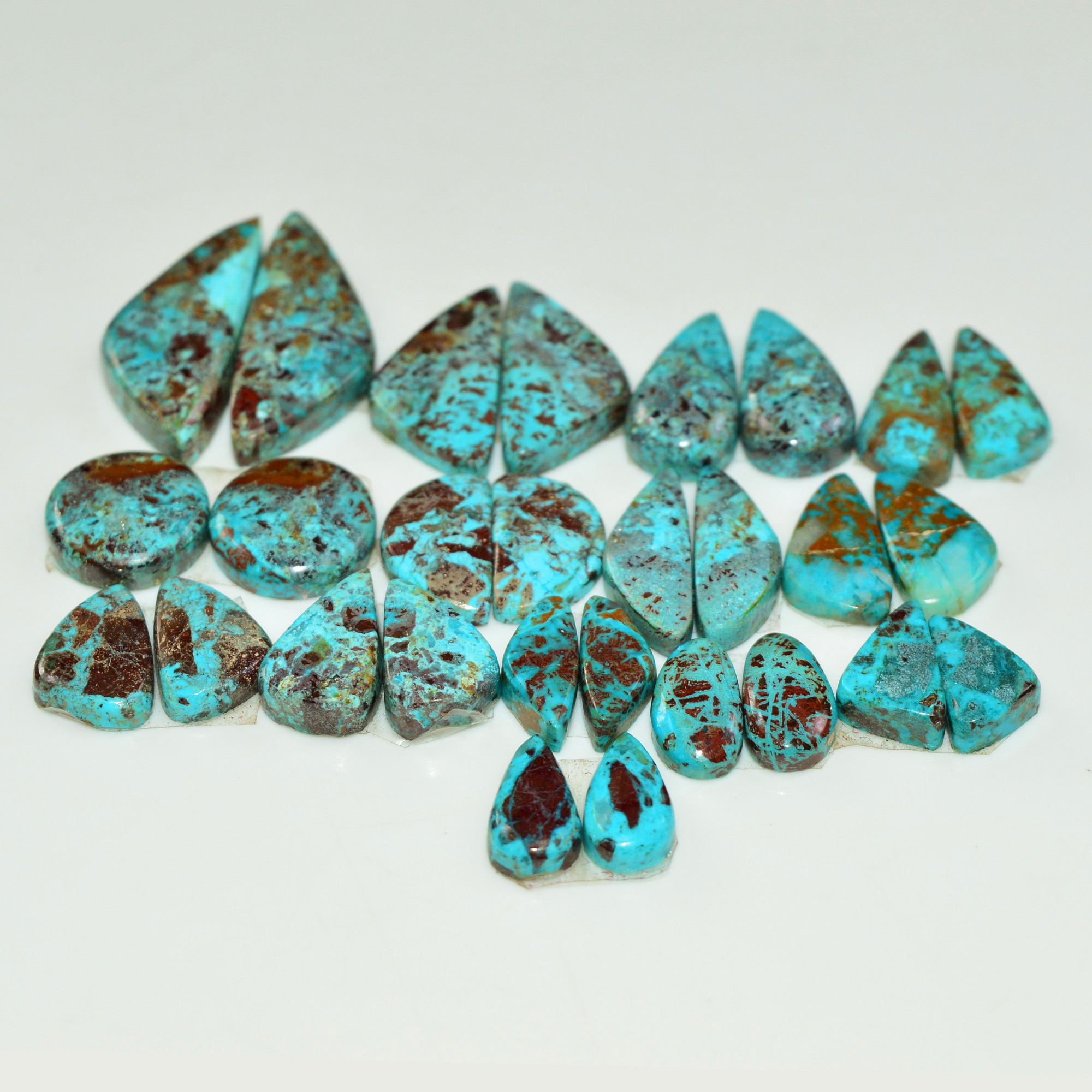 14 Pair 100 Cts Natural Chysocolla Cabochon Pair Loose Gemstone Wholesale Lot For Jewelry Making 24x8 10x3mm 19599