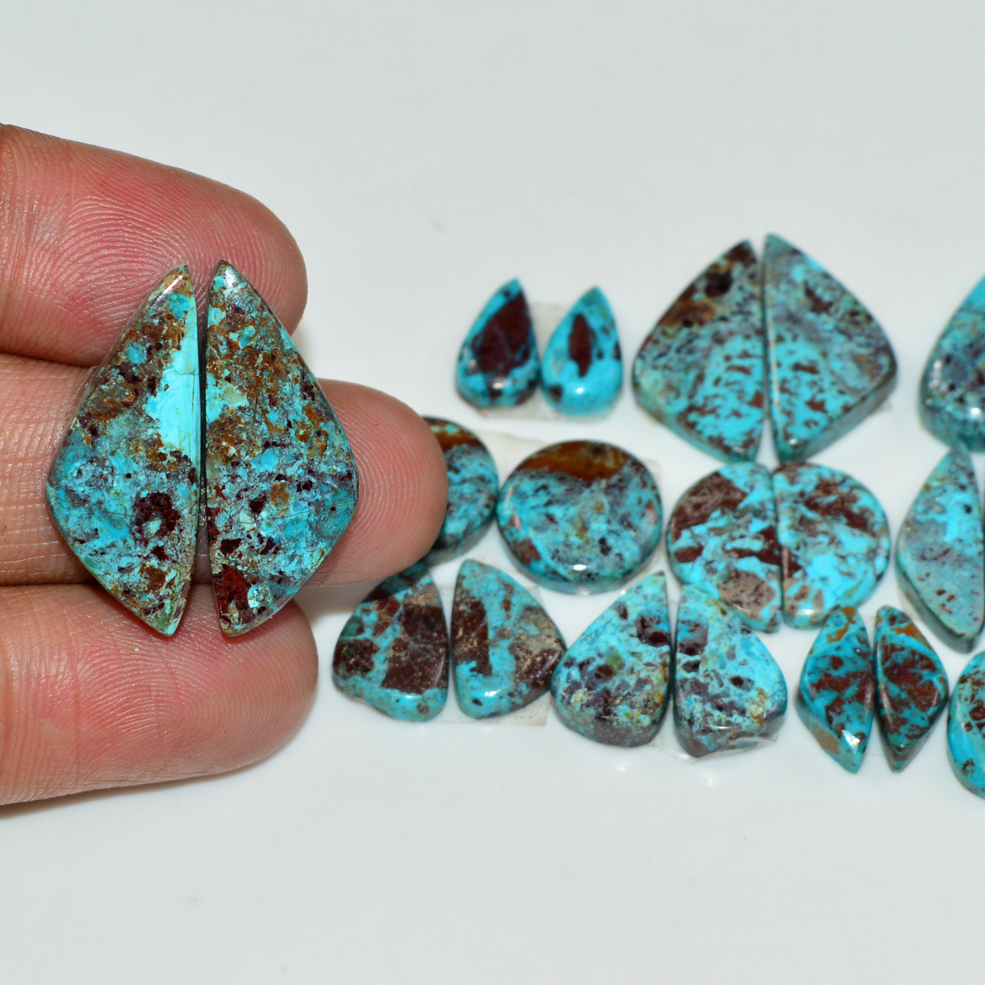 14 Pair 100 Cts Natural Chysocolla Cabochon Pair Loose Gemstone Wholesale Lot For Jewelry Making 24x8 10x3mm 19599