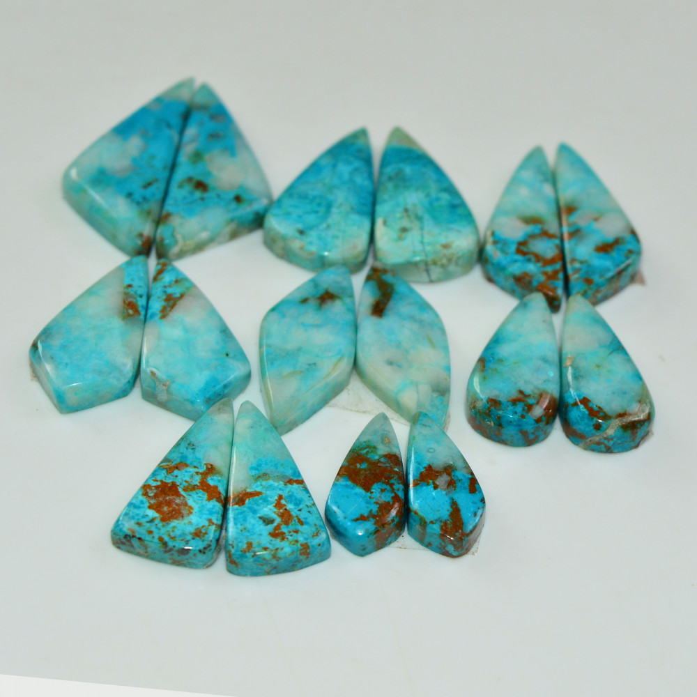 Image of 8 Pair 119 Cts Natural Chysocolla Cabochon Pair Loose Gemstone Wholesale Lot For Jewelry Making 25x9 15x5mm #19600