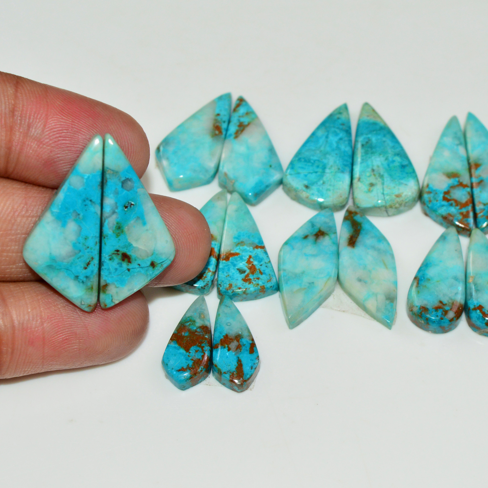 8 Pair 119 Cts Natural Chysocolla Cabochon Pair Loose Gemstone Wholesale Lot For Jewelry Making 25x9 15x5mm 19600