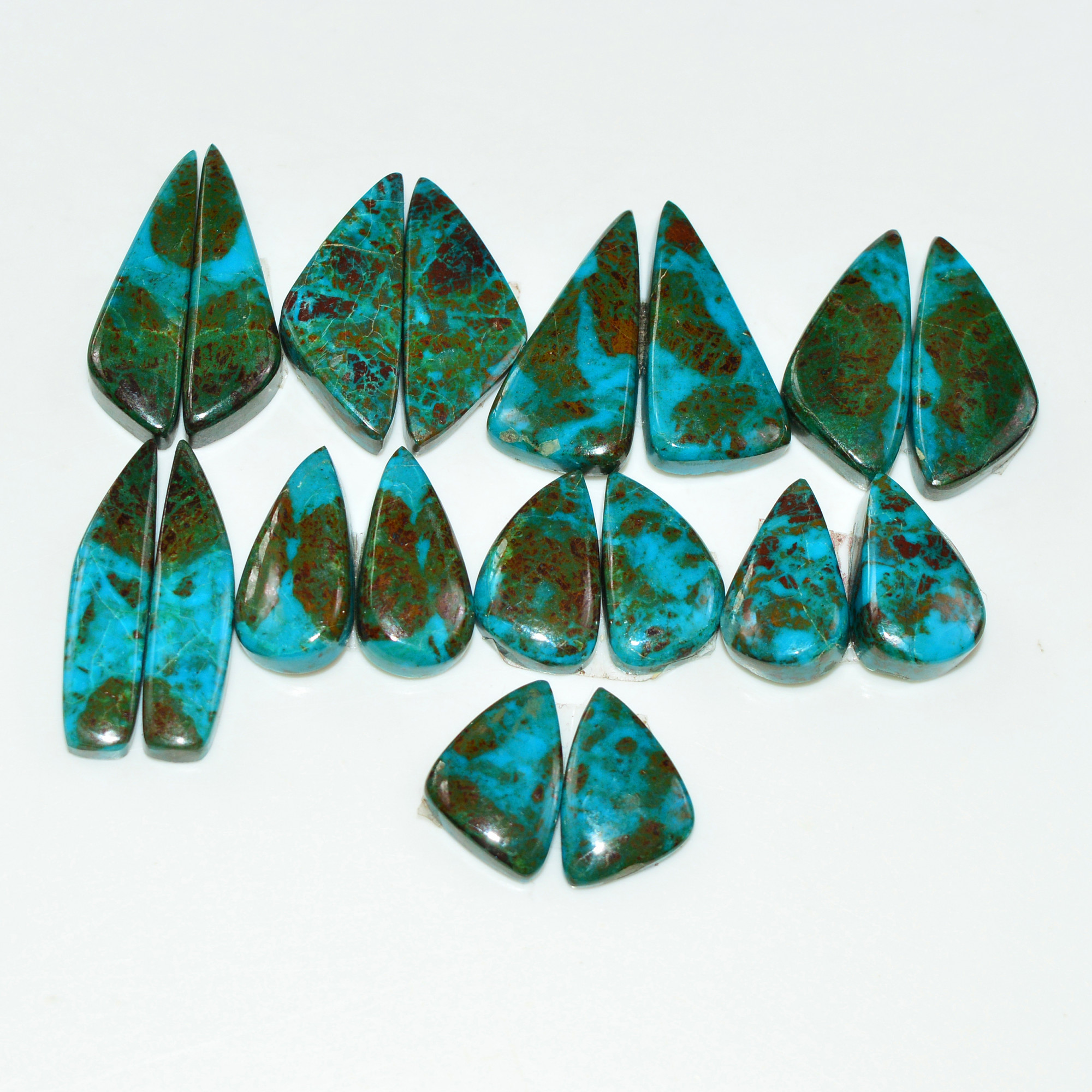 9 Pair 128 Cts Natural Chysocolla Cabochon Pair Loose Gemstone Wholesale Lot For Jewelry Making 24x3 13x8mm 19601