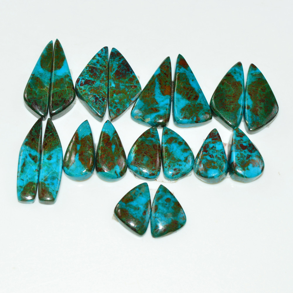 Image of 9 Pair 128 Cts Natural Chysocolla Cabochon Pair Loose Gemstone Wholesale Lot For Jewelry Making 24x3 13x8mm #19601