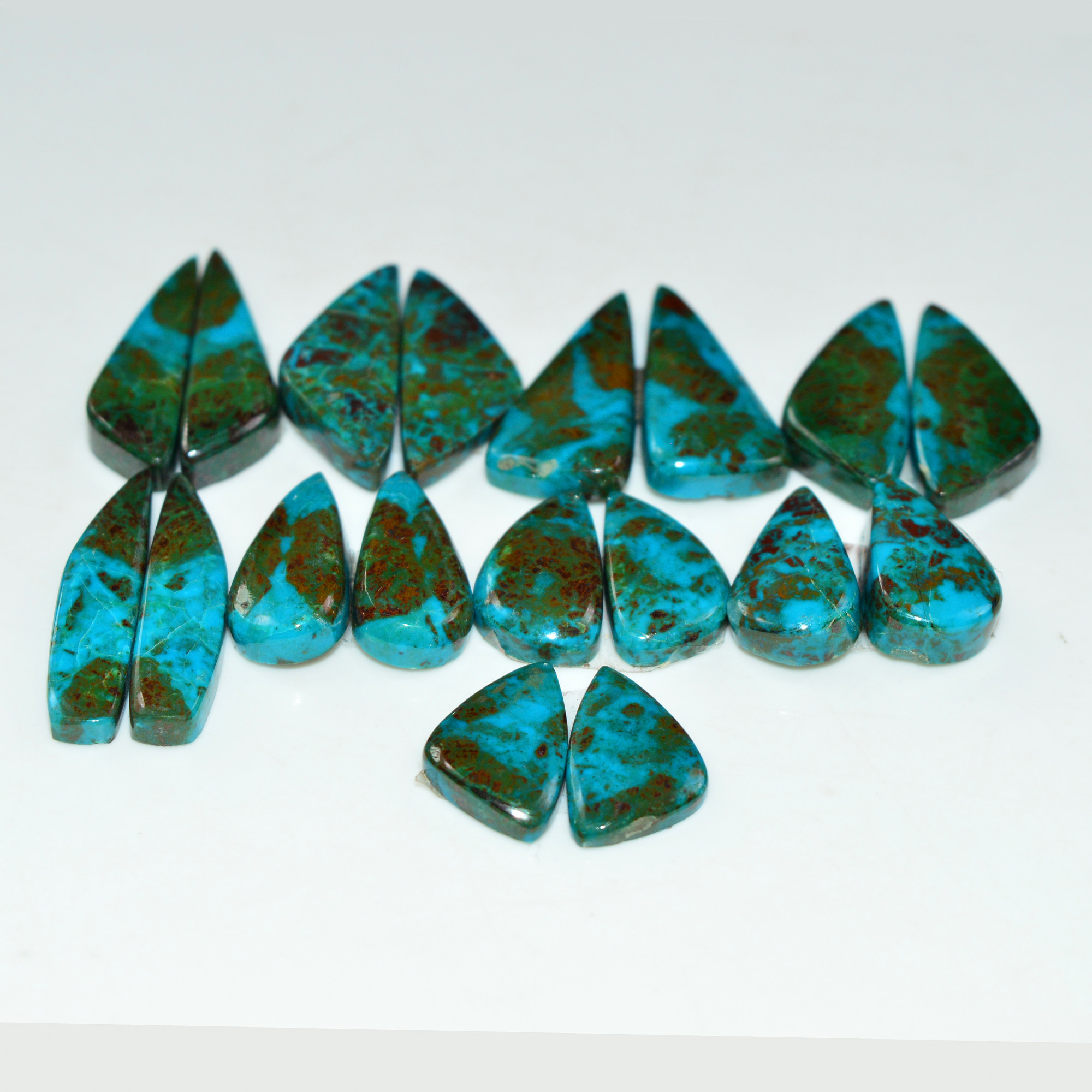 9 Pair 128 Cts Natural Chysocolla Cabochon Pair Loose Gemstone Wholesale Lot For Jewelry Making 24x3 13x8mm 19601
