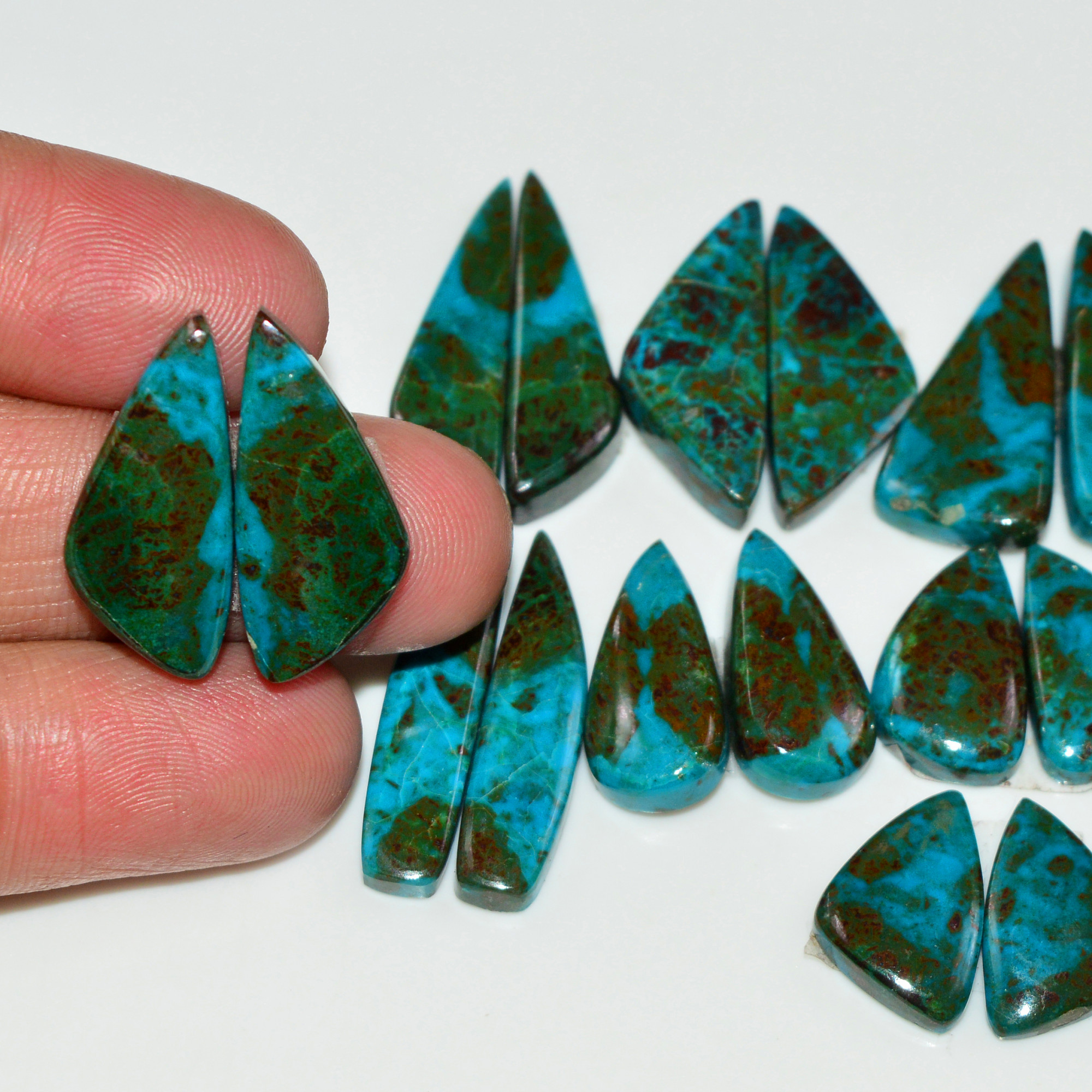 9 Pair 128 Cts Natural Chysocolla Cabochon Pair Loose Gemstone Wholesale Lot For Jewelry Making 24x3 13x8mm 19601