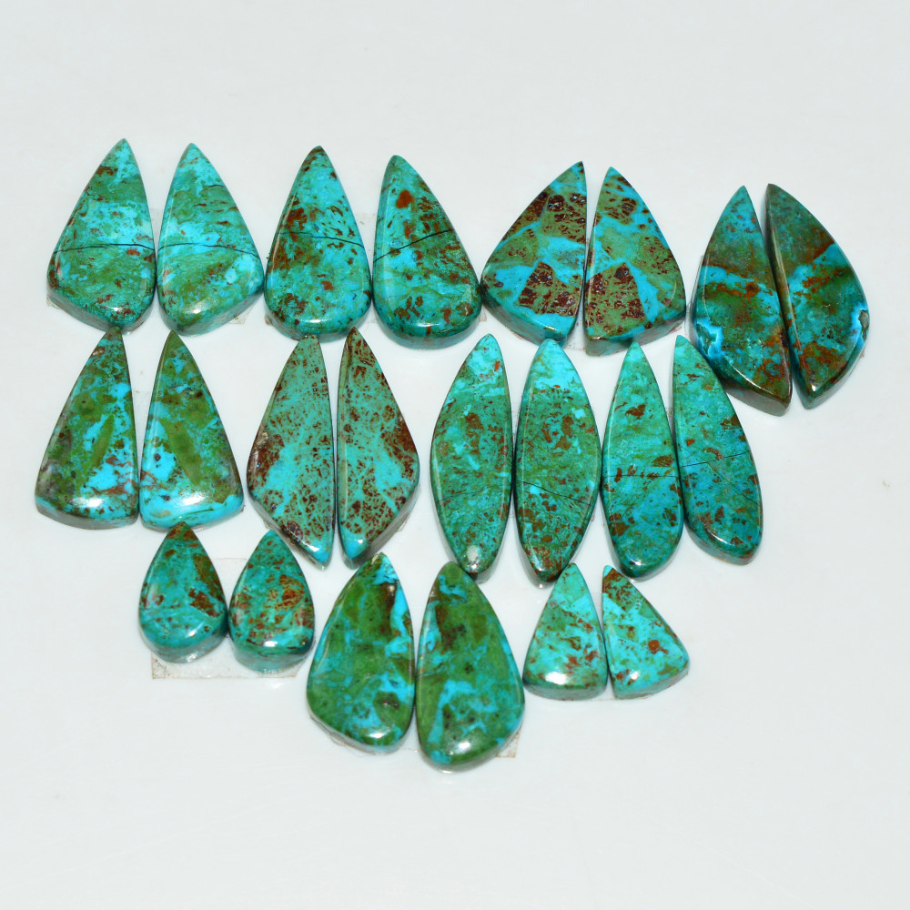 Image of 11 Pair 123 Cts Natural Chysocolla Cabochon Pair Loose Gemstone Wholesale Lot For Jewelry Making 22x5 10x5mm #19602
