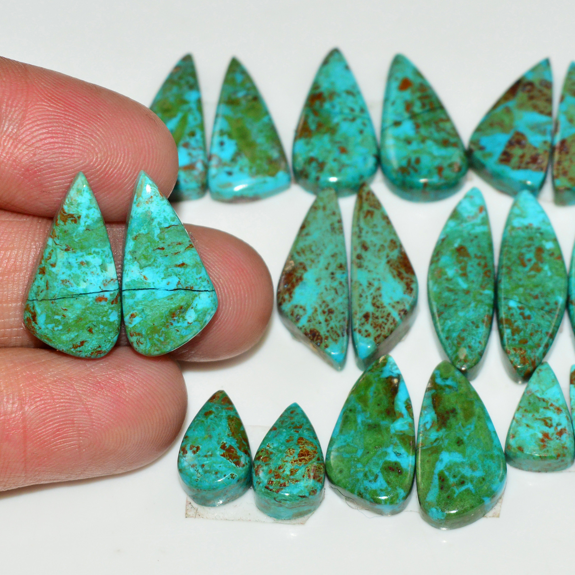 11 Pair 123 Cts Natural Chysocolla Cabochon Pair Loose Gemstone Wholesale Lot For Jewelry Making 22x5 10x5mm 19602