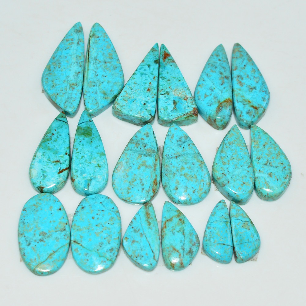 Image of 9 Pair 87 Cts Natural Chysocolla Cabochon Pair Loose Gemstone Wholesale Lot For Jewelry Making 25x9 13x4mm #19603