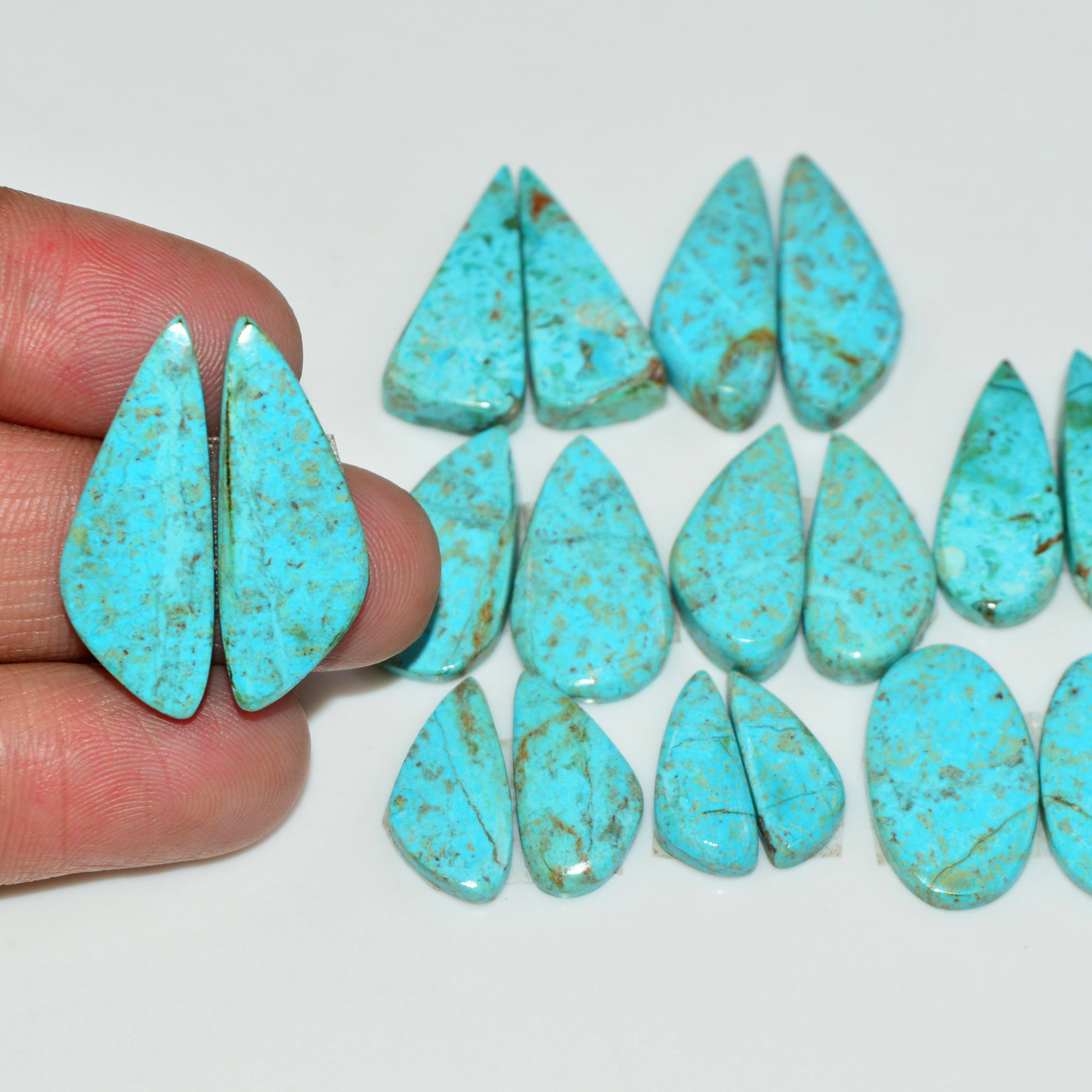 9 Pair 87 Cts Natural Chysocolla Cabochon Pair Loose Gemstone Wholesale Lot For Jewelry Making 25x9 13x4mm 19603