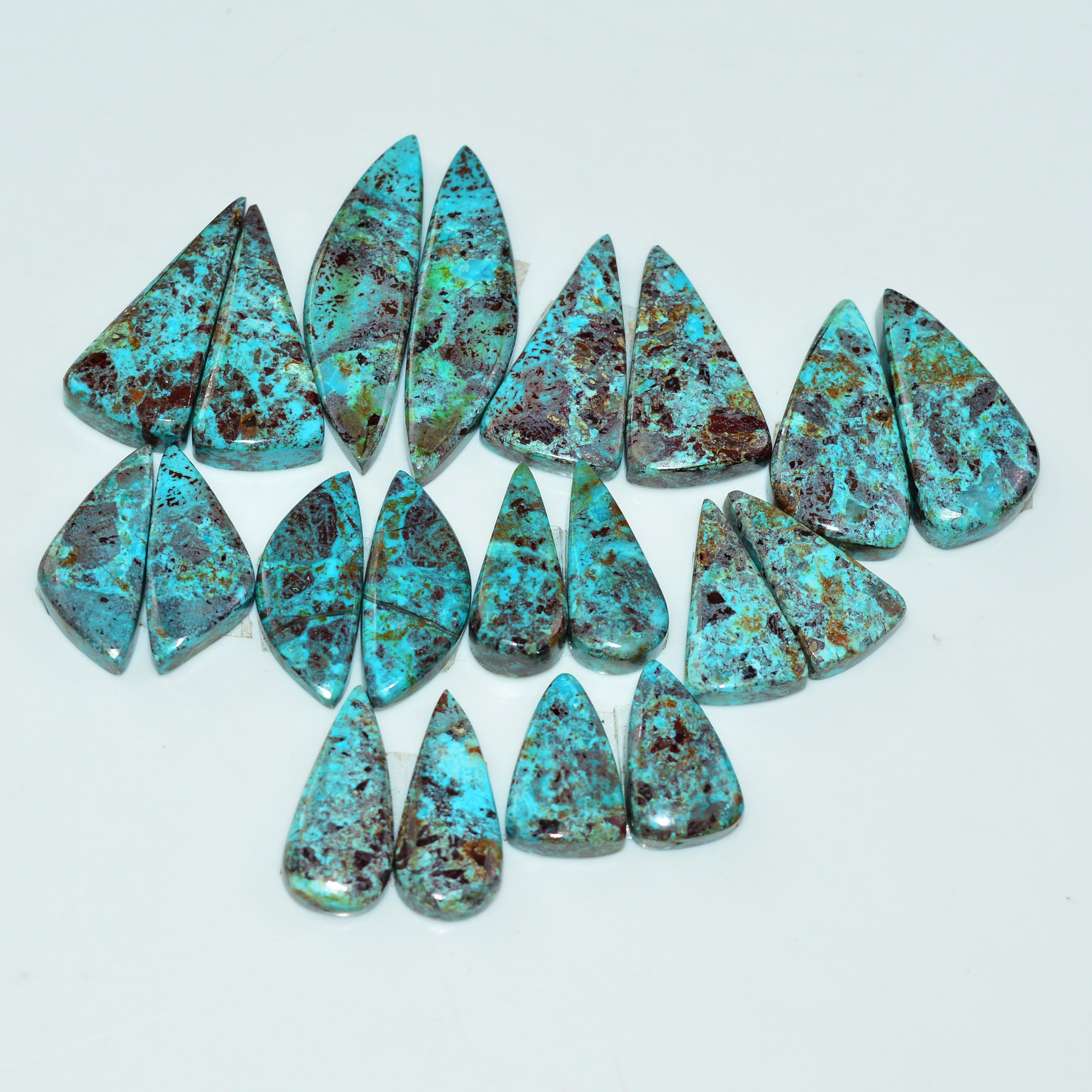 10 Pair 145 Cts Natural Chysocolla Cabochon Pair Loose Gemstone Wholesale Lot For Jewelry Making 32x7 13x12mm 19604
