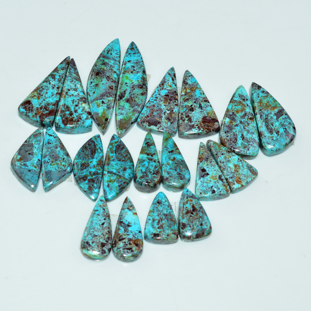 Image of 10 Pair 145 Cts Natural Chysocolla Cabochon Pair Loose Gemstone Wholesale Lot For Jewelry Making 32x7 13x12mm #19604