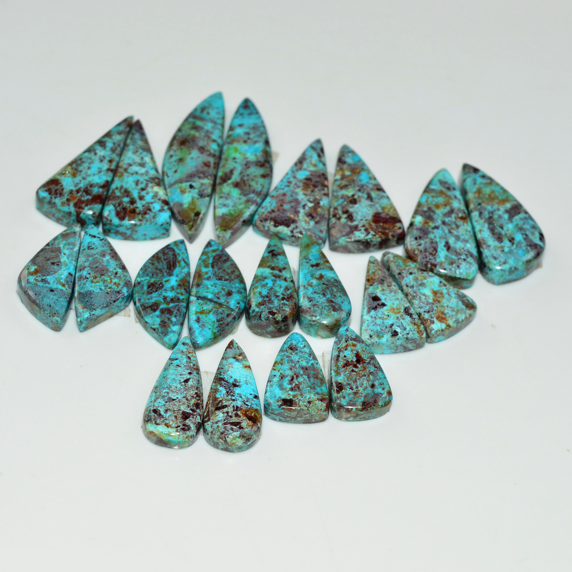 10 Pair 145 Cts Natural Chysocolla Cabochon Pair Loose Gemstone Wholesale Lot For Jewelry Making 32x7 13x12mm 19604