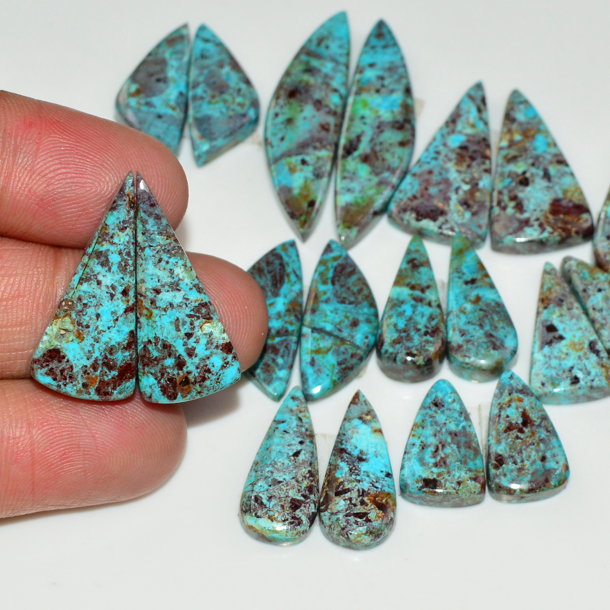 10 Pair 145 Cts Natural Chysocolla Cabochon Pair Loose Gemstone Wholesale Lot For Jewelry Making 32x7 13x12mm 19604