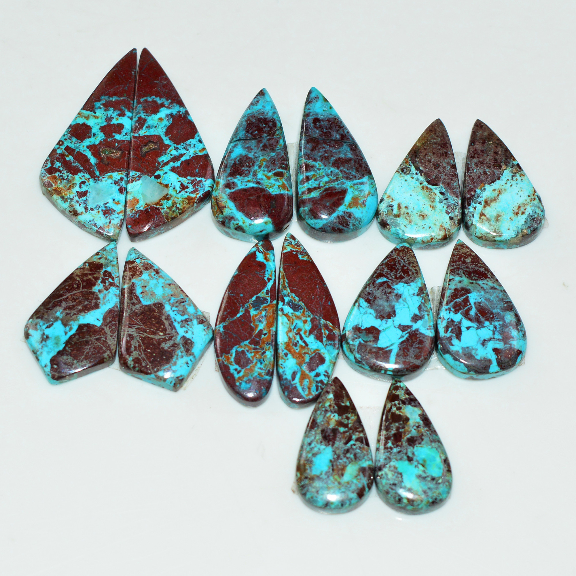7 Pair 79 Cts Natural Chysocolla Cabochon Pair Loose Gemstone Wholesale Lot For Jewelry Making 25x9 15x7mm 19605
