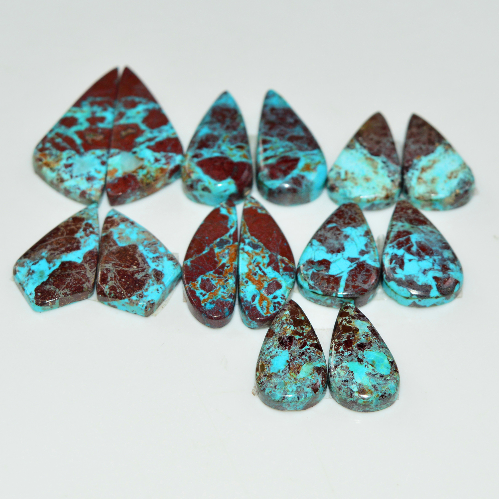 7 Pair 79 Cts Natural Chysocolla Cabochon Pair Loose Gemstone Wholesale Lot For Jewelry Making 25x9 15x7mm 19605