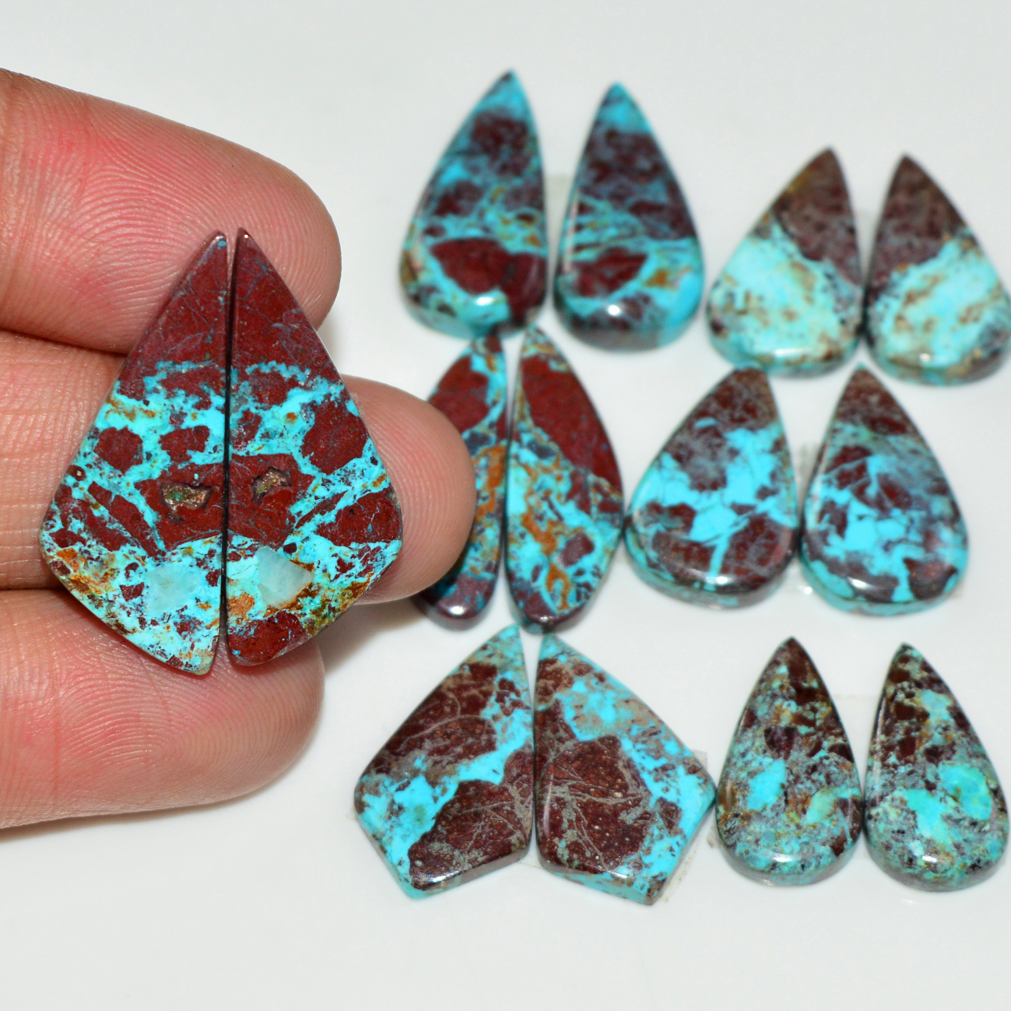 7 Pair 79 Cts Natural Chysocolla Cabochon Pair Loose Gemstone Wholesale Lot For Jewelry Making 25x9 15x7mm 19605